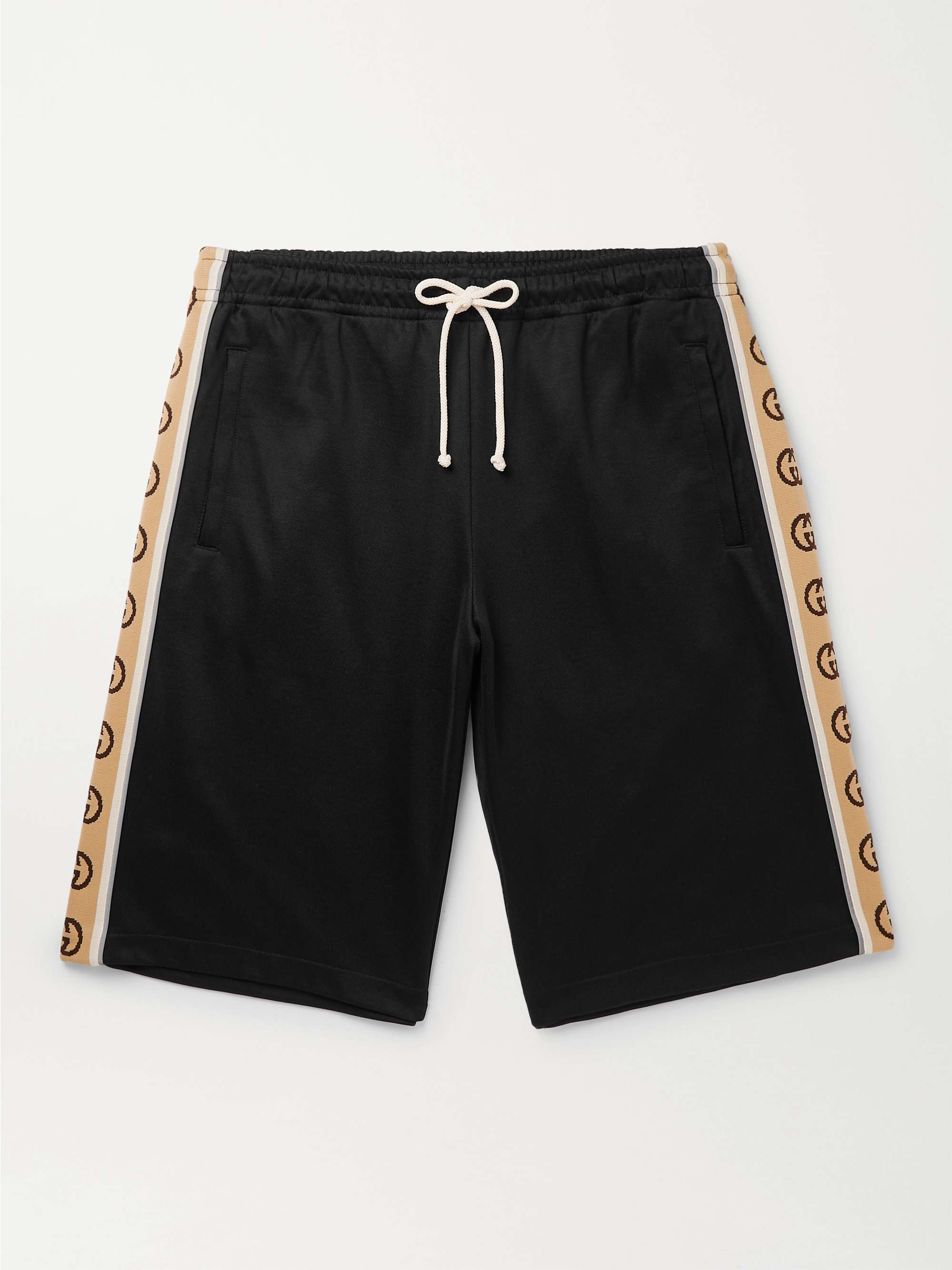 GUCCI Wide-Leg Logo-Jacquard Webbing-Trimmed Tech-Jersey Drawstring Shorts  for Men | MR PORTER