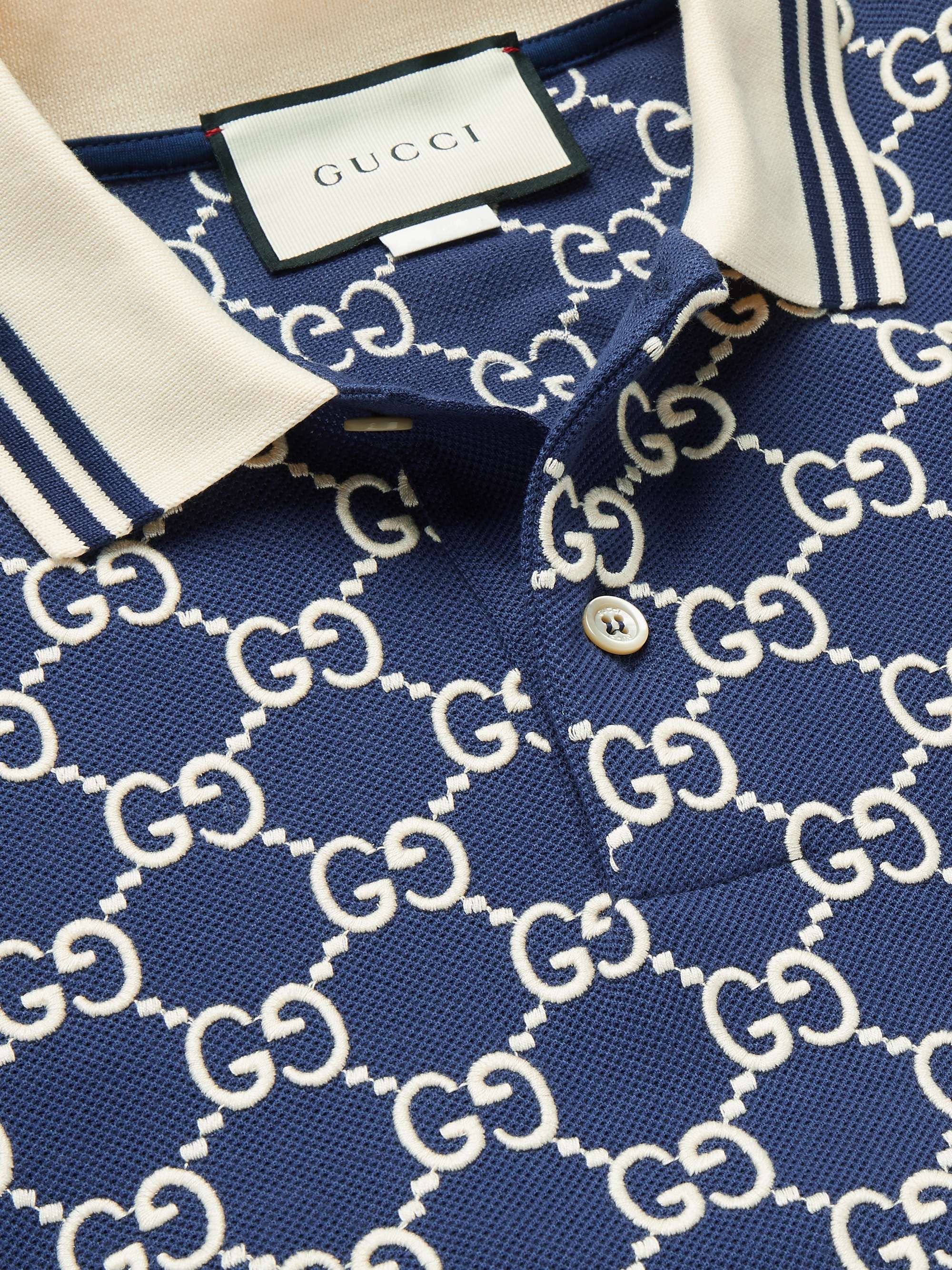 GUCCI Logo-Embroidered Cotton-Blend Piqué Polo Shirt for Men | MR PORTER