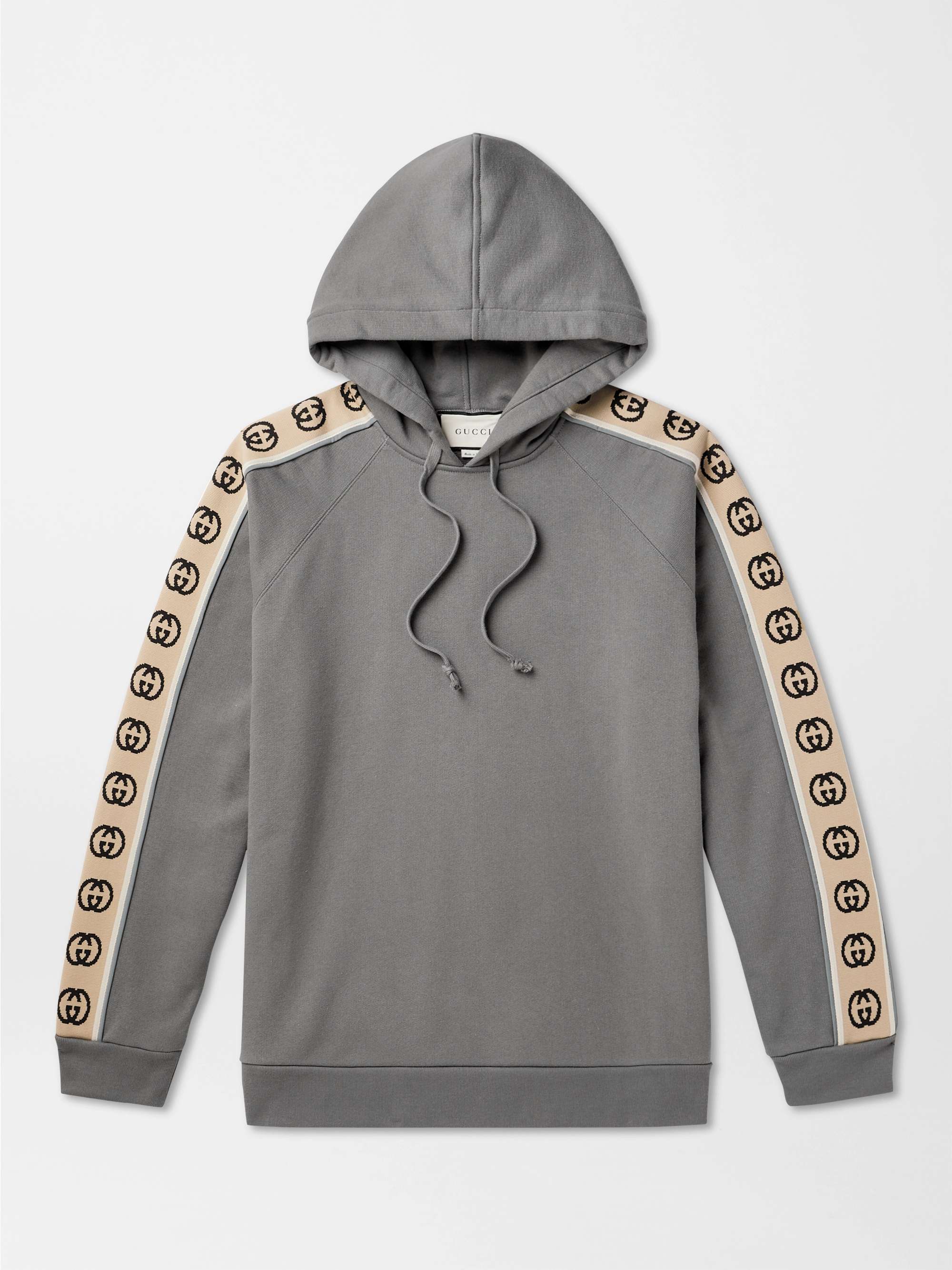 GUCCI Oversized Webbing-Trimmed Loopback Cotton-Jersey Hoodie | MR PORTER
