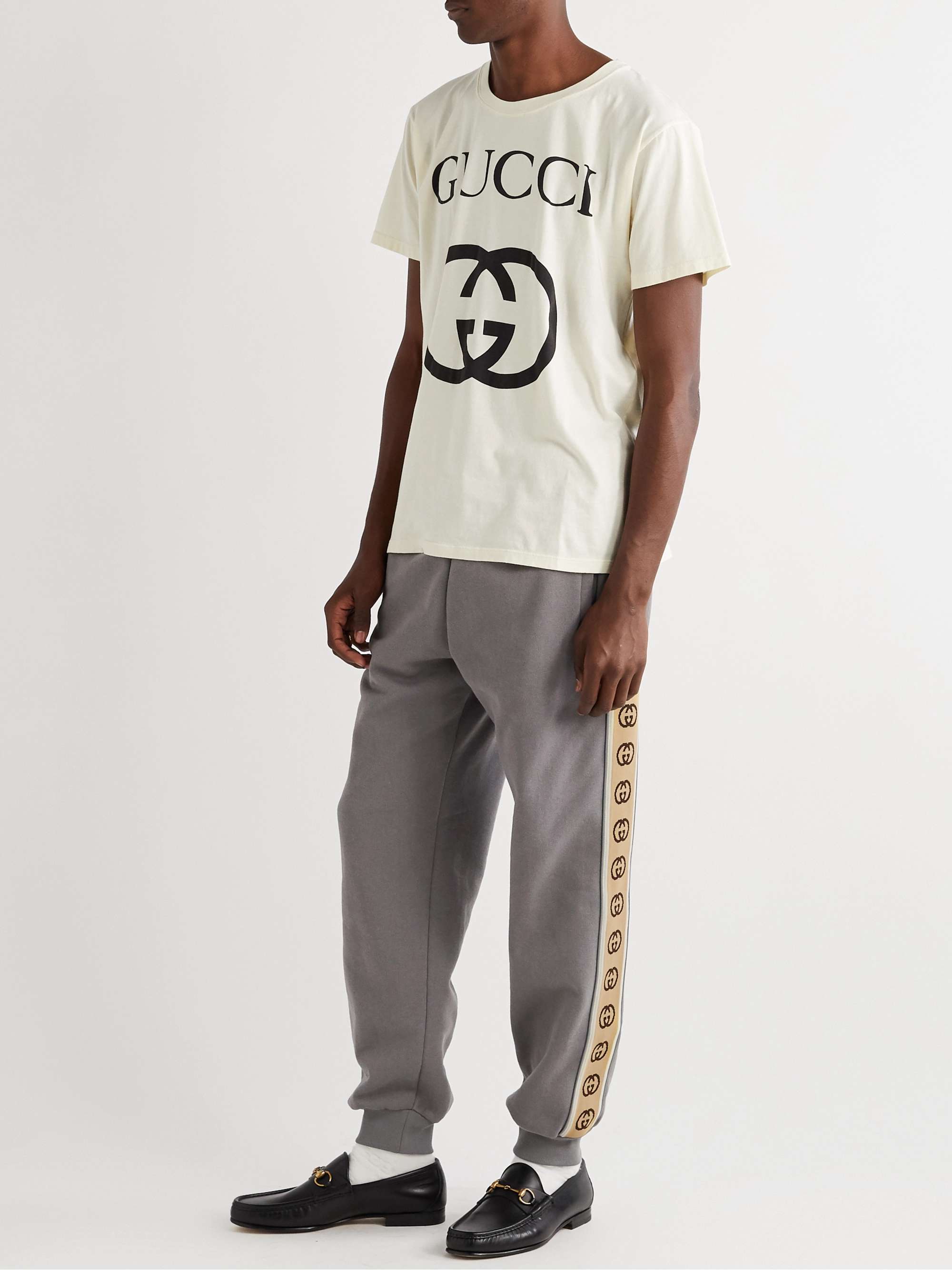 GUCCI Tapered Logo-Jacquard Webbing-Trimmed Loopback Cotton-Jersey  Sweatpants for Men | MR PORTER