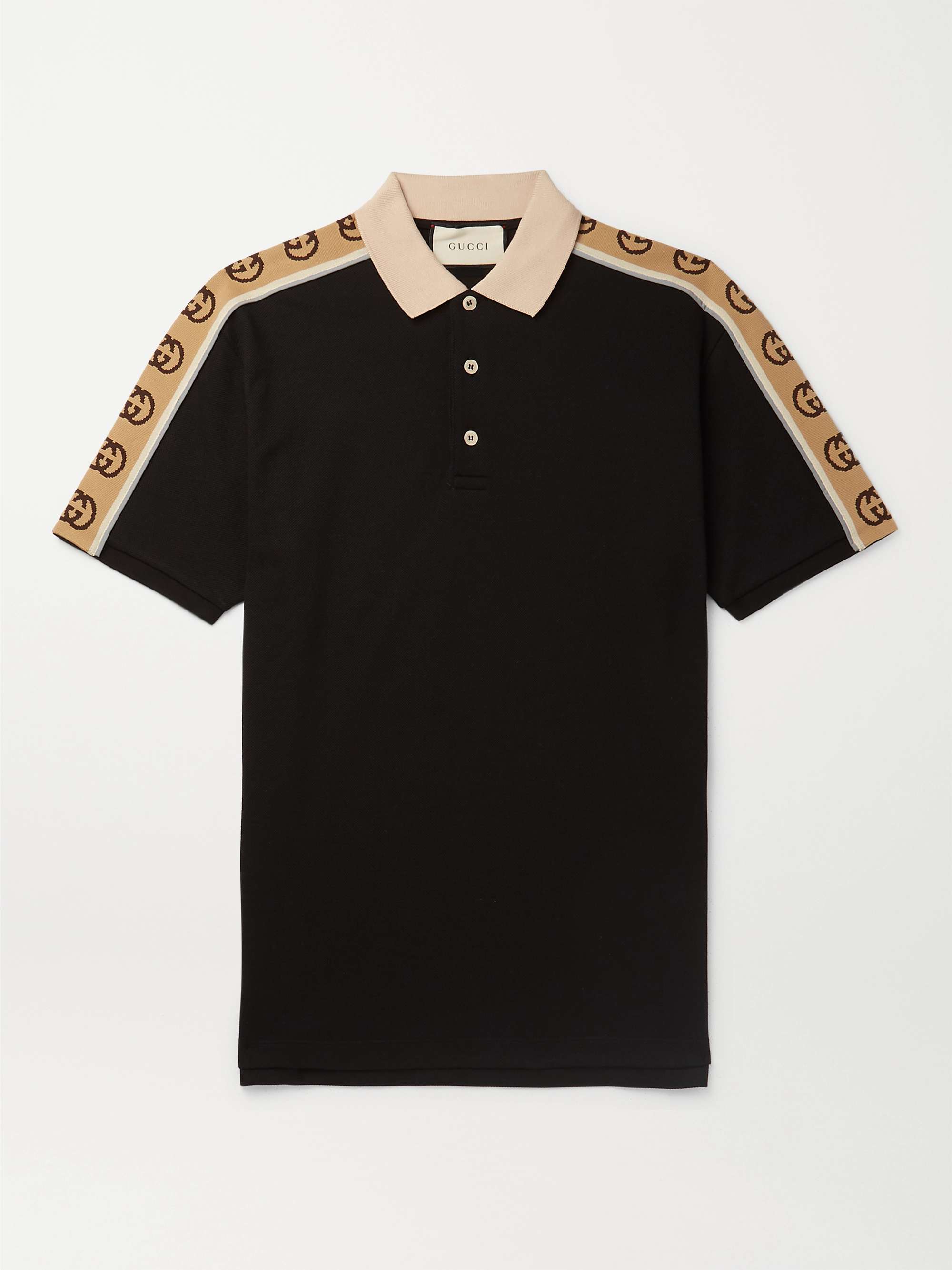 GUCCI Logo-Jacquard Webbing-Trimmed Stretch-Cotton Piqué Polo Shirt for Men  | MR PORTER