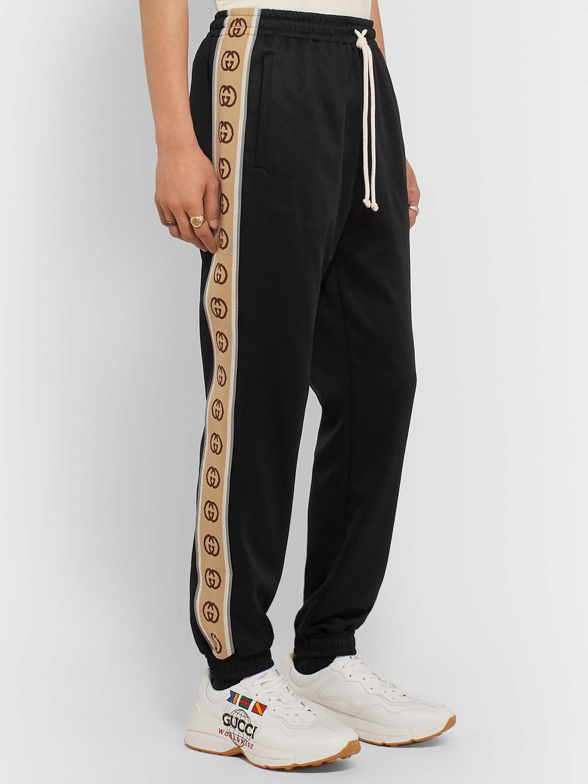 GUCCI Tapered Webbing-Trimmed Jersey Sweatpants for Men