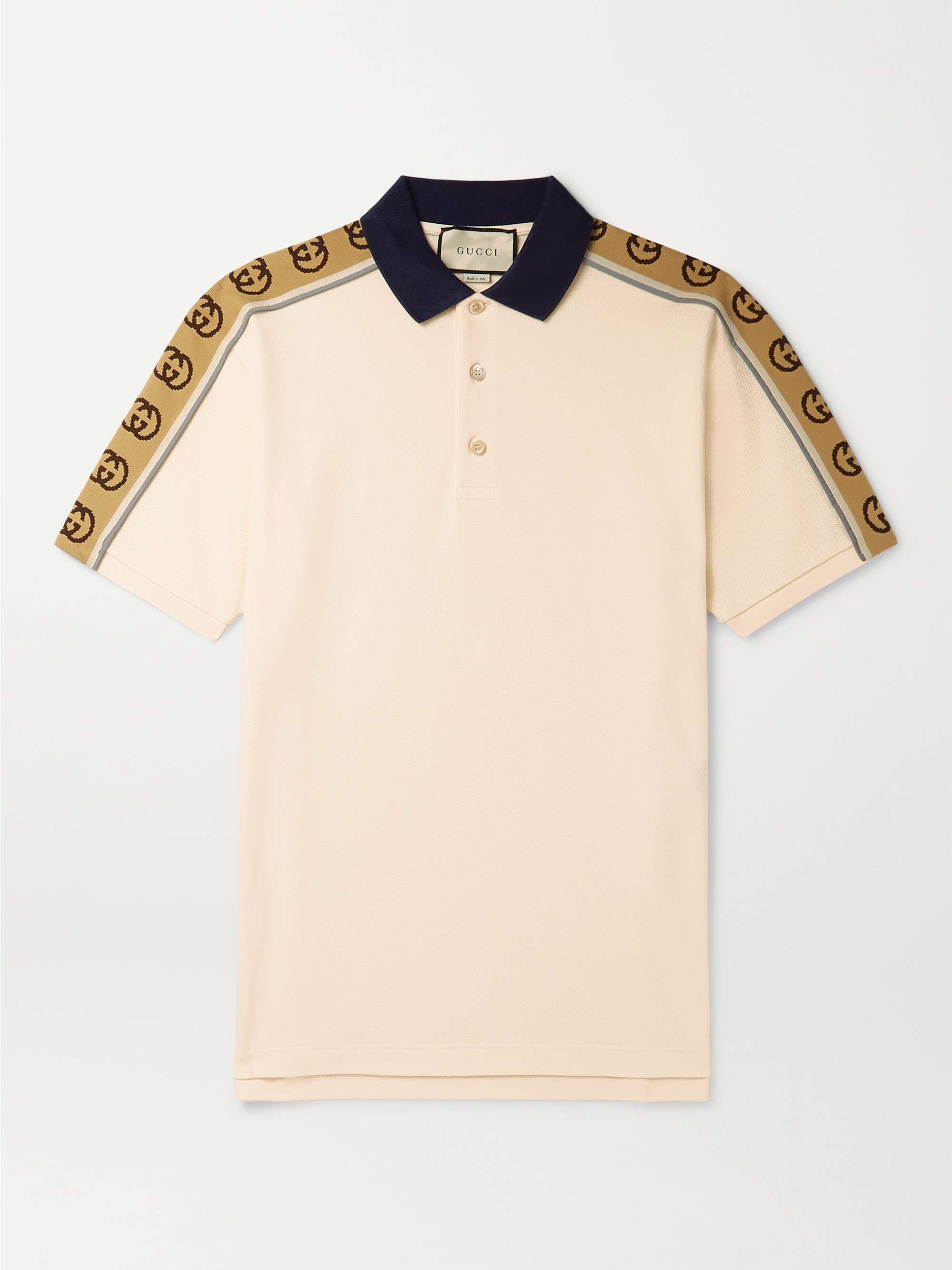 GUCCI Logo-Jacquard Webbing-Trimmed Stretch-Cotton Piqué Polo Shirt for Men  | MR PORTER
