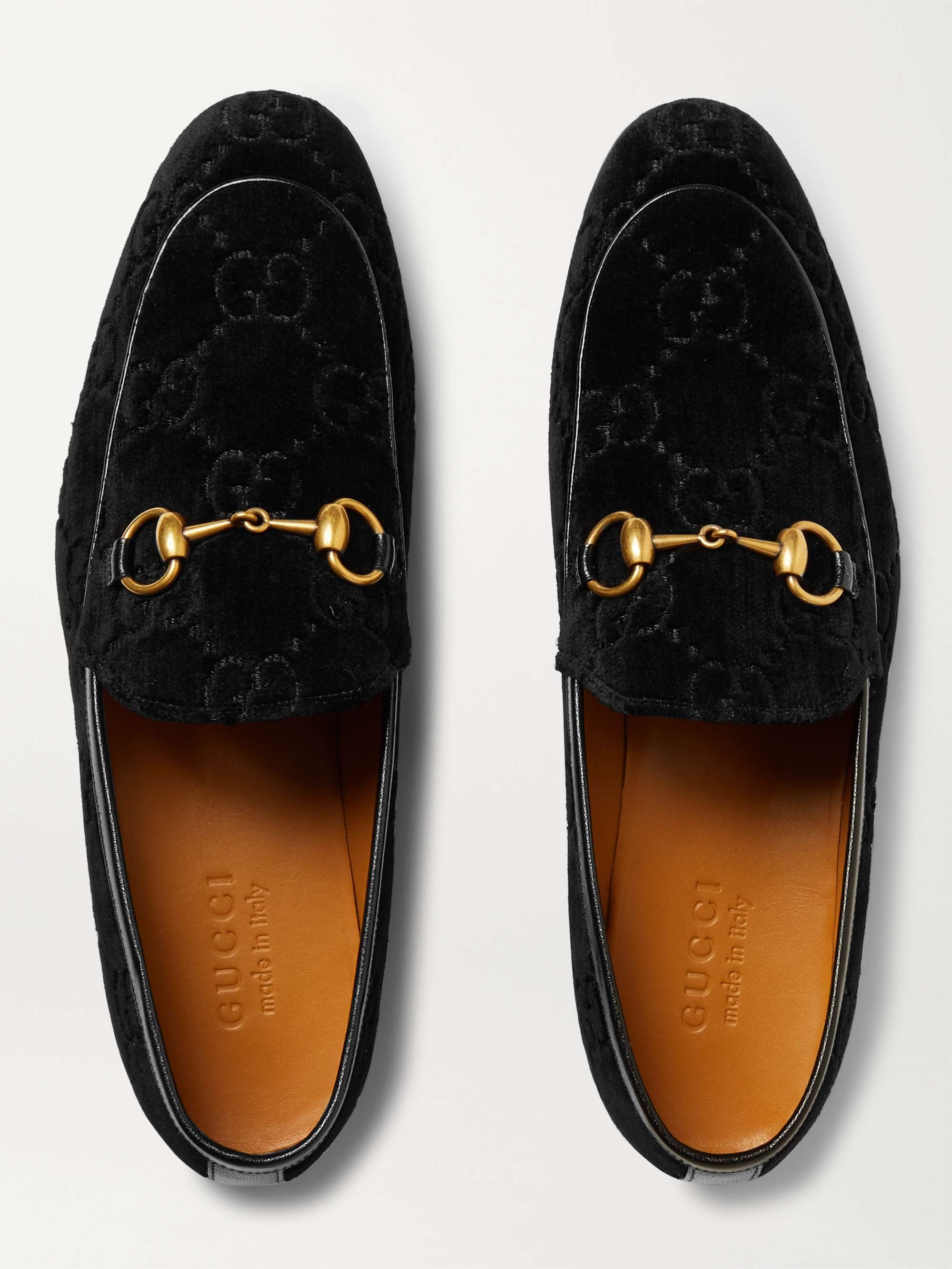 GUCCI Jordaan Horsebit Leather-Trimmed Logo-Embroidered Velvet Loafers | MR  PORTER