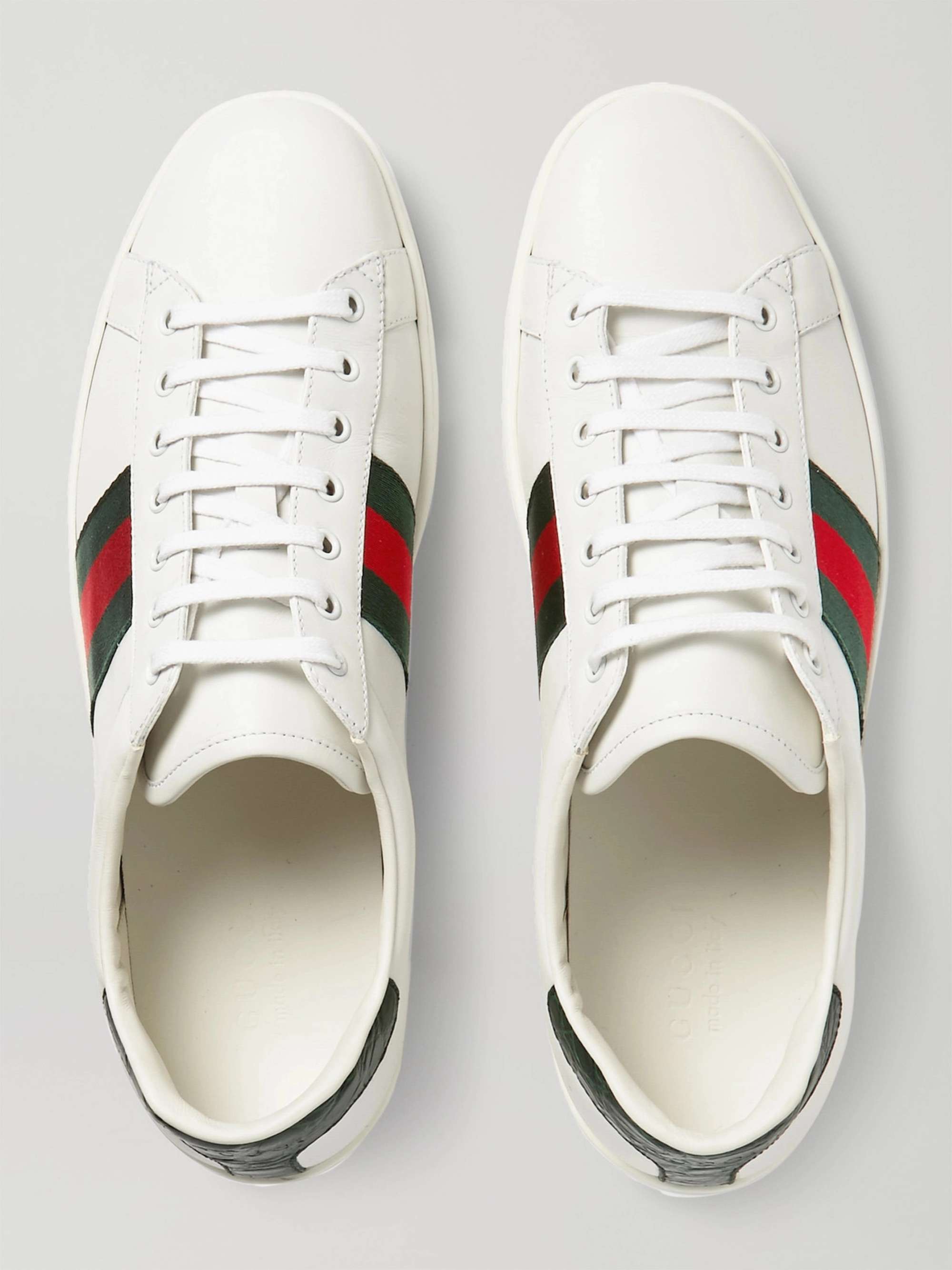 GUCCI Ace Crocodile-Trimmed Leather Sneakers | MR PORTER