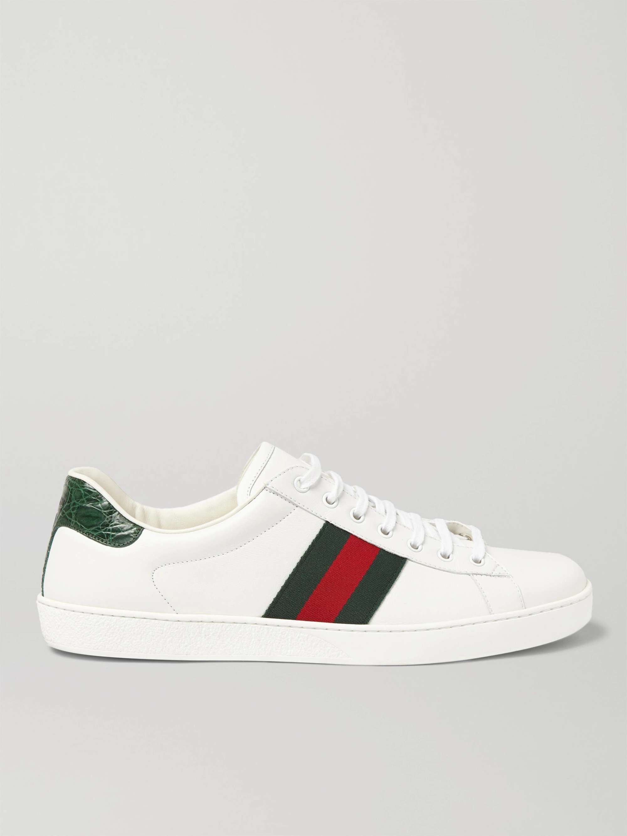 GUCCI Ace Crocodile-Trimmed Leather Sneakers | MR PORTER