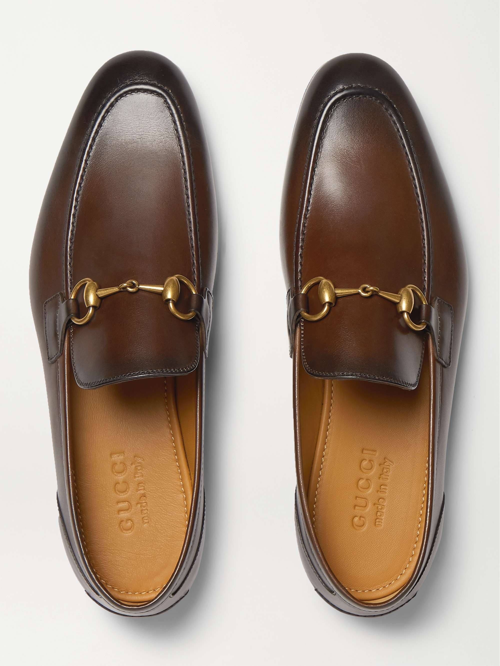 GUCCI Jordaan Horsebit Burnished-Leather Loafers for Men | MR PORTER