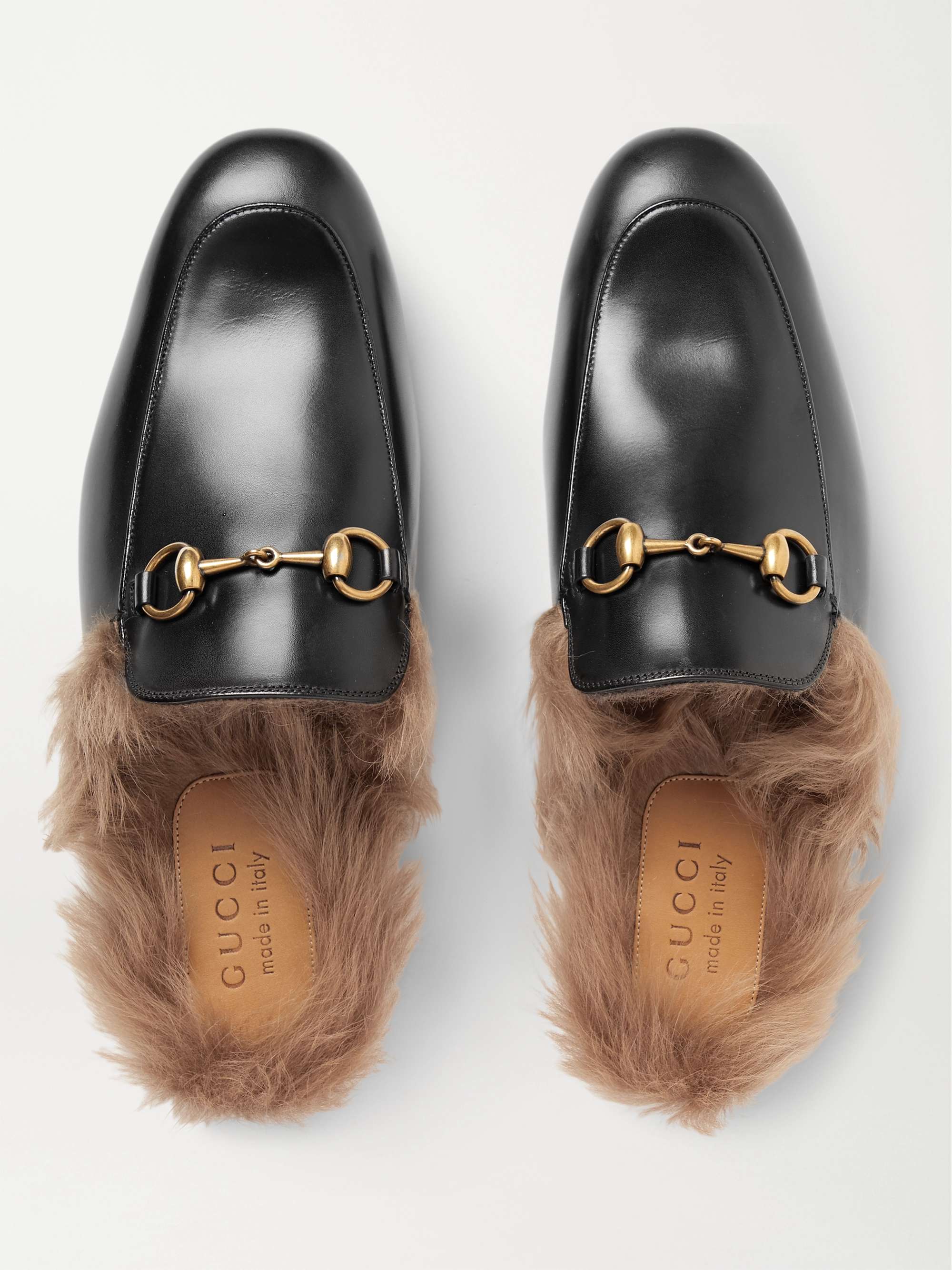 Black Princetown Horsebit Shearling-Lined Leather Backless Loafers | GUCCI  | MR PORTER