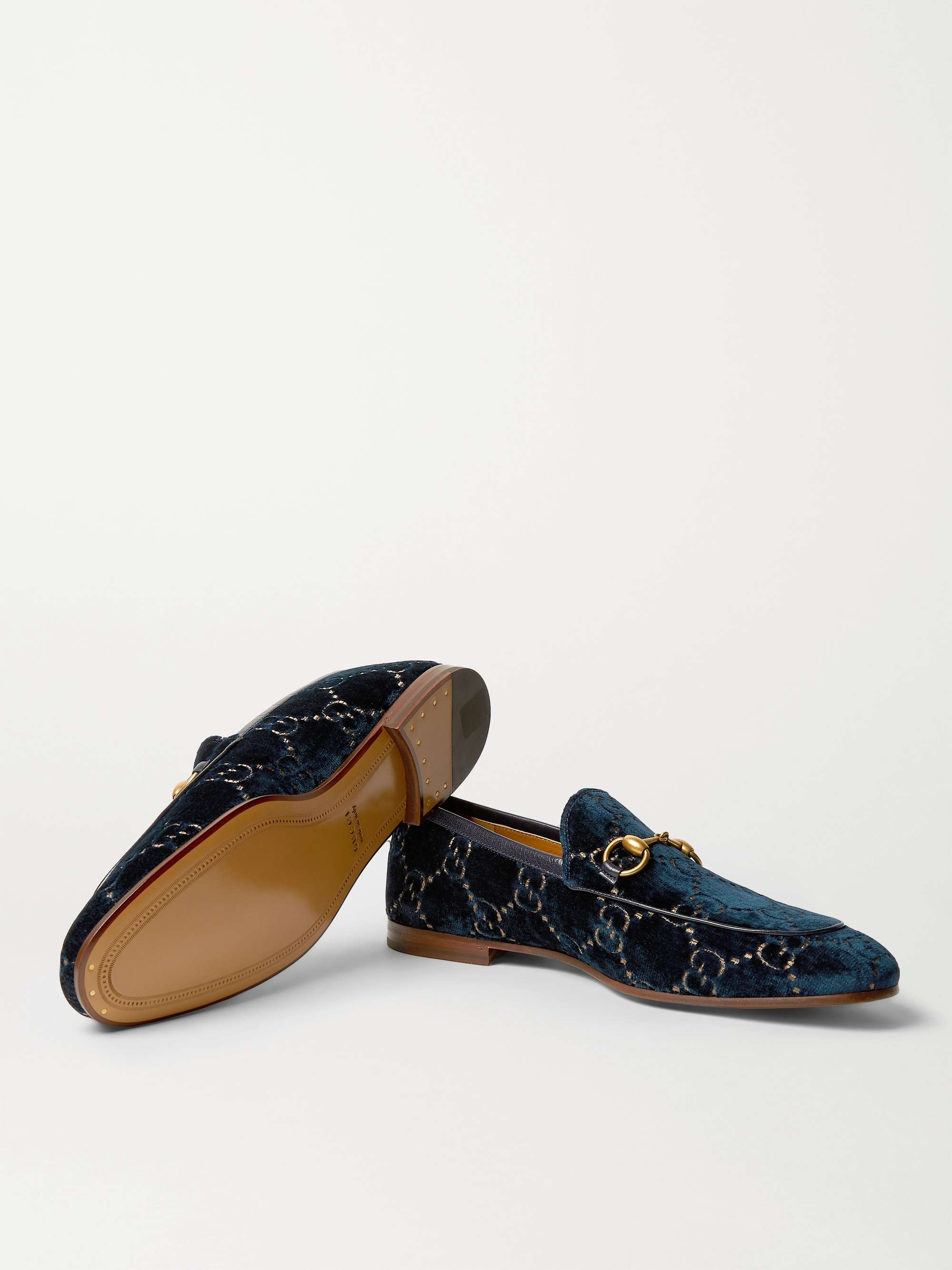GUCCI Jordaan Horsebit Leather-Trimmed Logo-Embroidered Velvet Loafers for  Men | MR PORTER