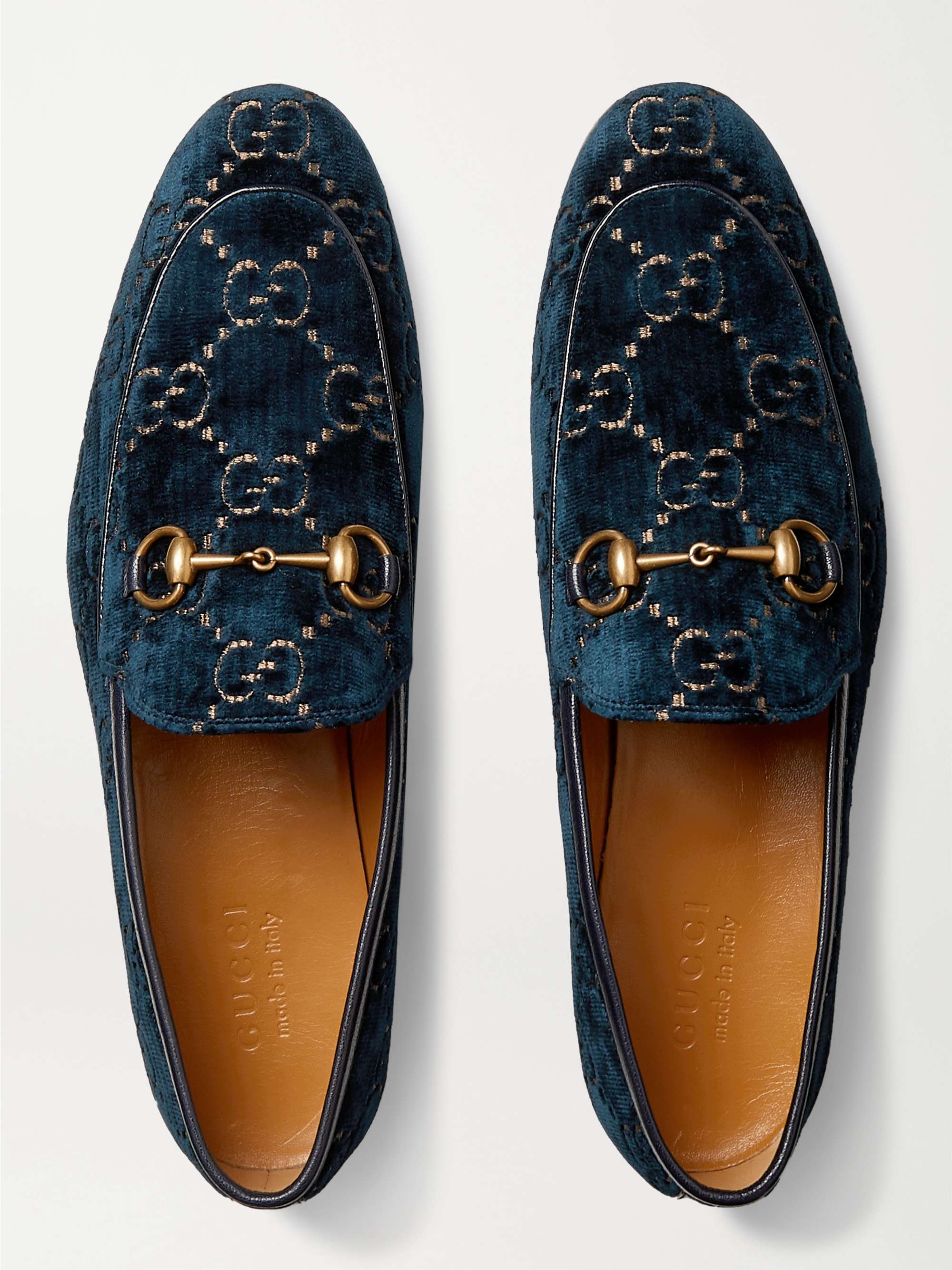 GUCCI Jordaan Horsebit Leather-Trimmed Logo-Embroidered Velvet Loafers for  Men | MR PORTER
