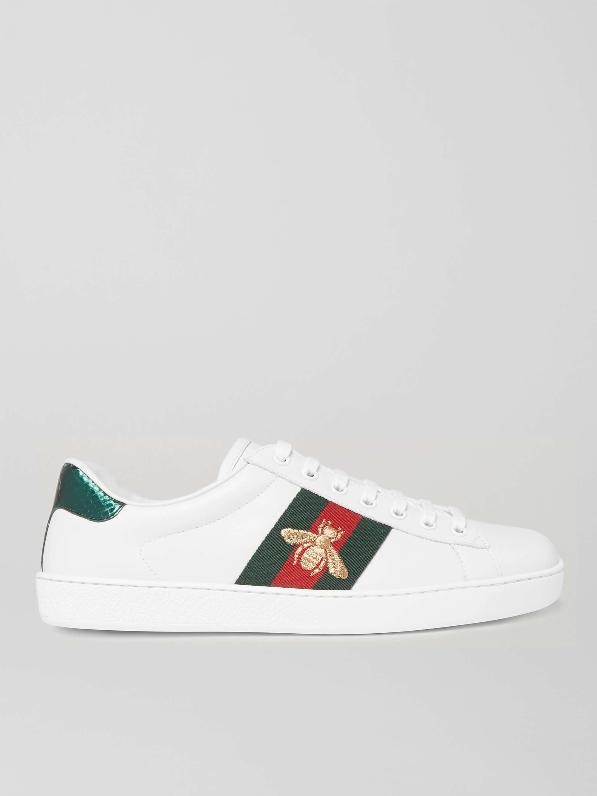 GUCCI Ace Faux Watersnake-Trimmed Embroidered Leather Sneakers for Men | MR  PORTER