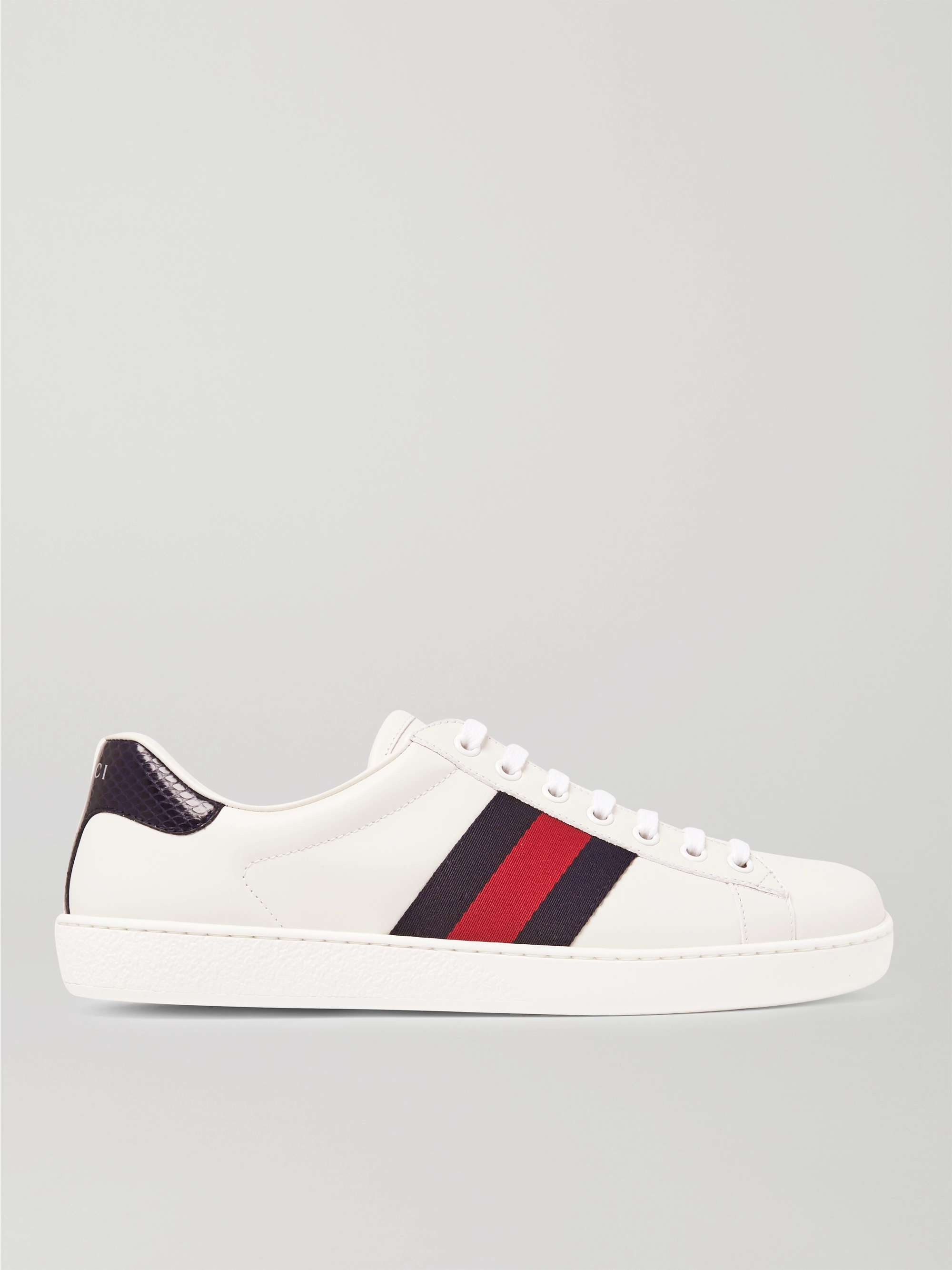 GUCCI Ace Faux Watersnake-Trimmed Leather Sneakers for Men | MR PORTER