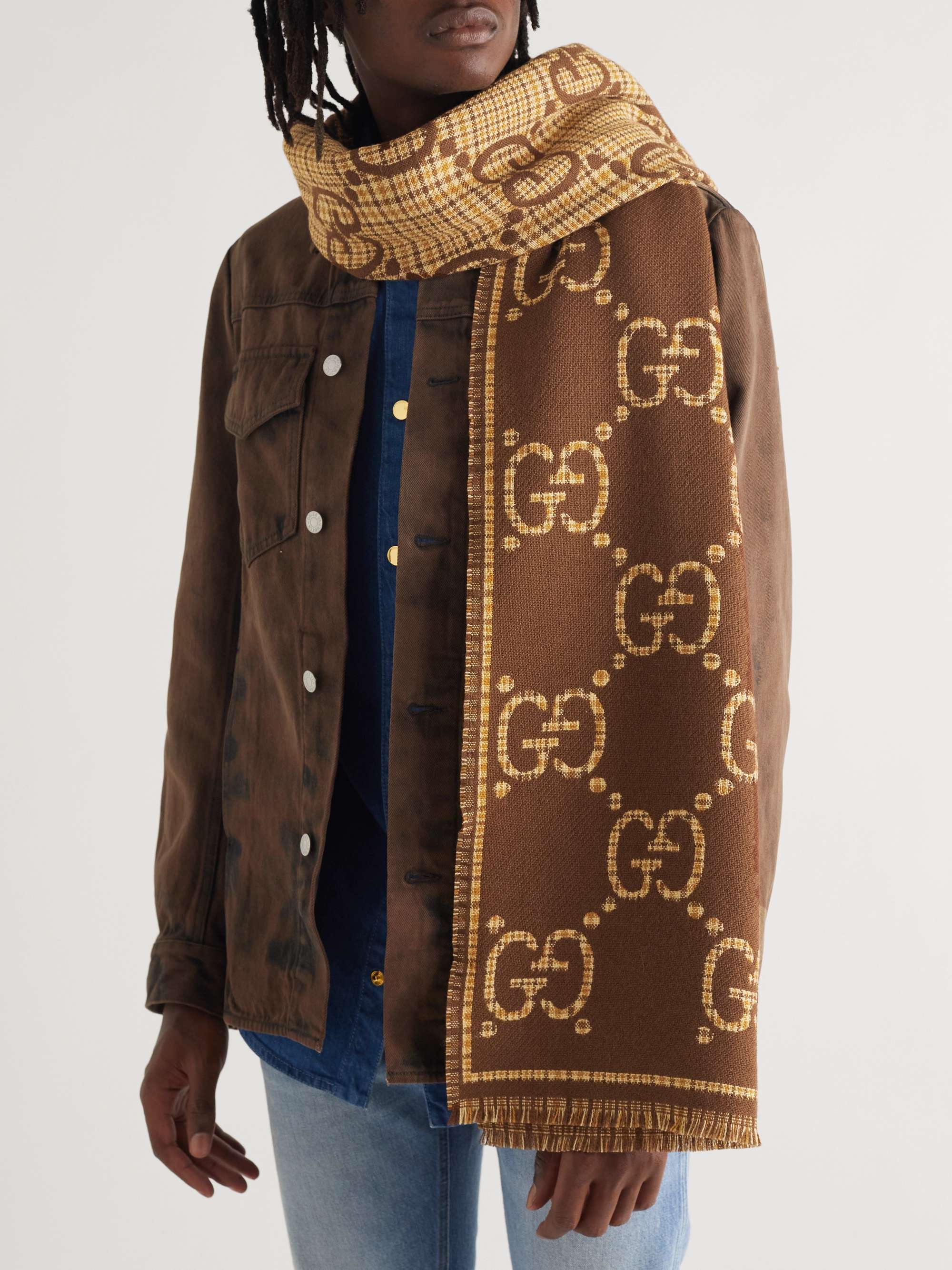 Gucci Men's GG Wool Jacquard Scarf - Brown - Scarves