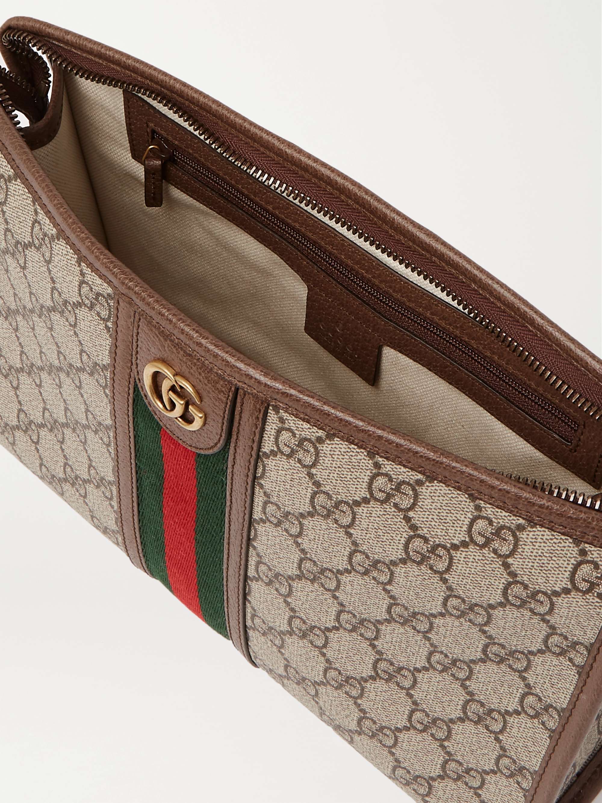GUCCI Ophidia Leather and Webbing-Trimmed Logo-Jacquard Coated-Canvas Wash  Bag for Men