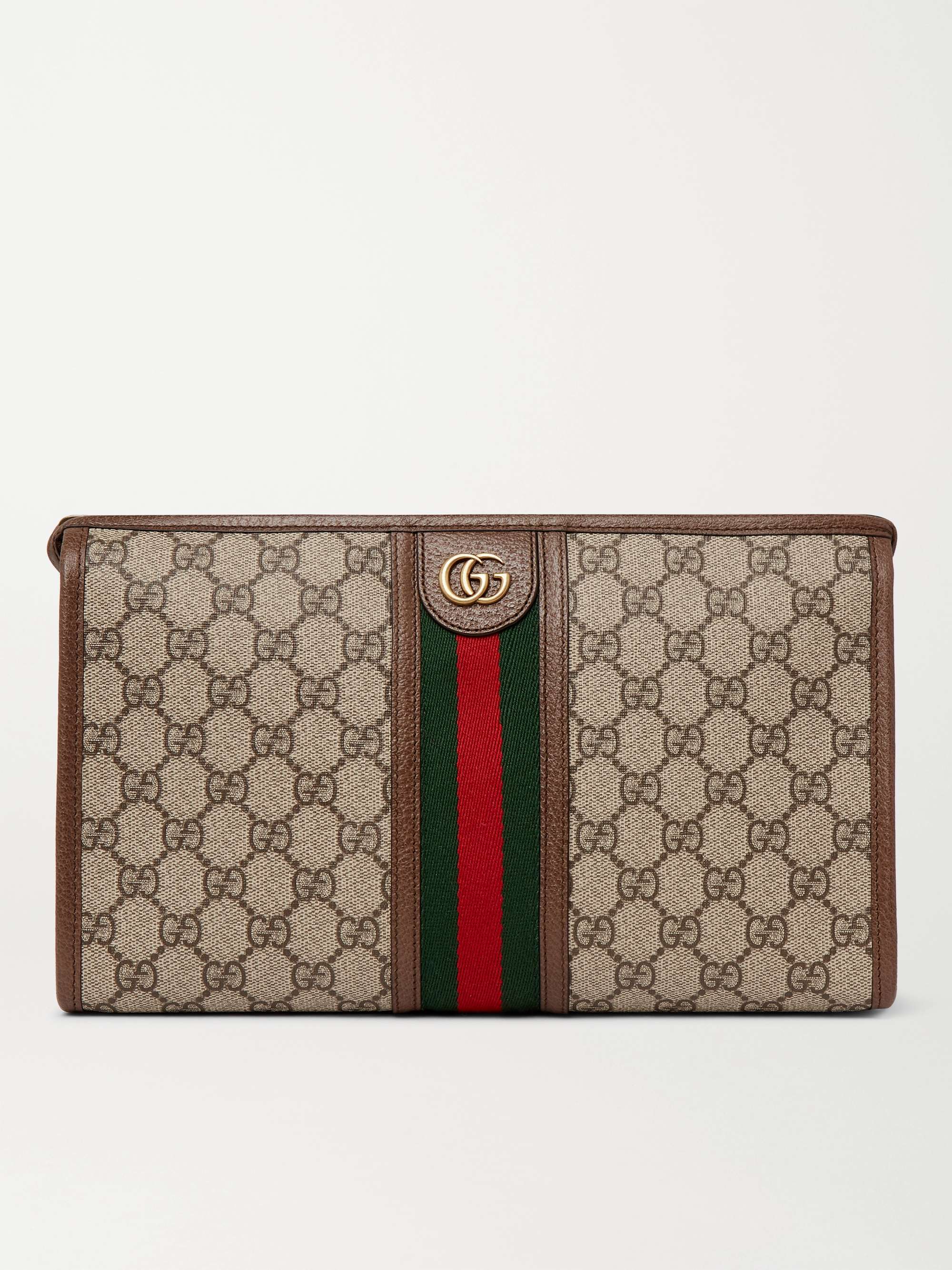 GUCCI Ophidia Leather and Webbing-Trimmed Logo-Jacquard Coated-Canvas Wash  Bag | MR PORTER