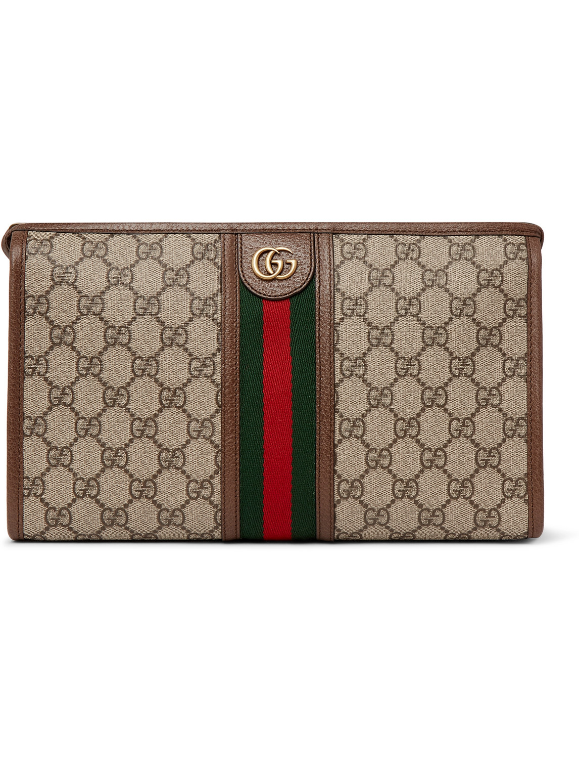 Gucci - Ophidia Leather And Webbing-Trimmed Logo-Jacquard Coated-Canvas Wash  Bag - Men - Brown for Men