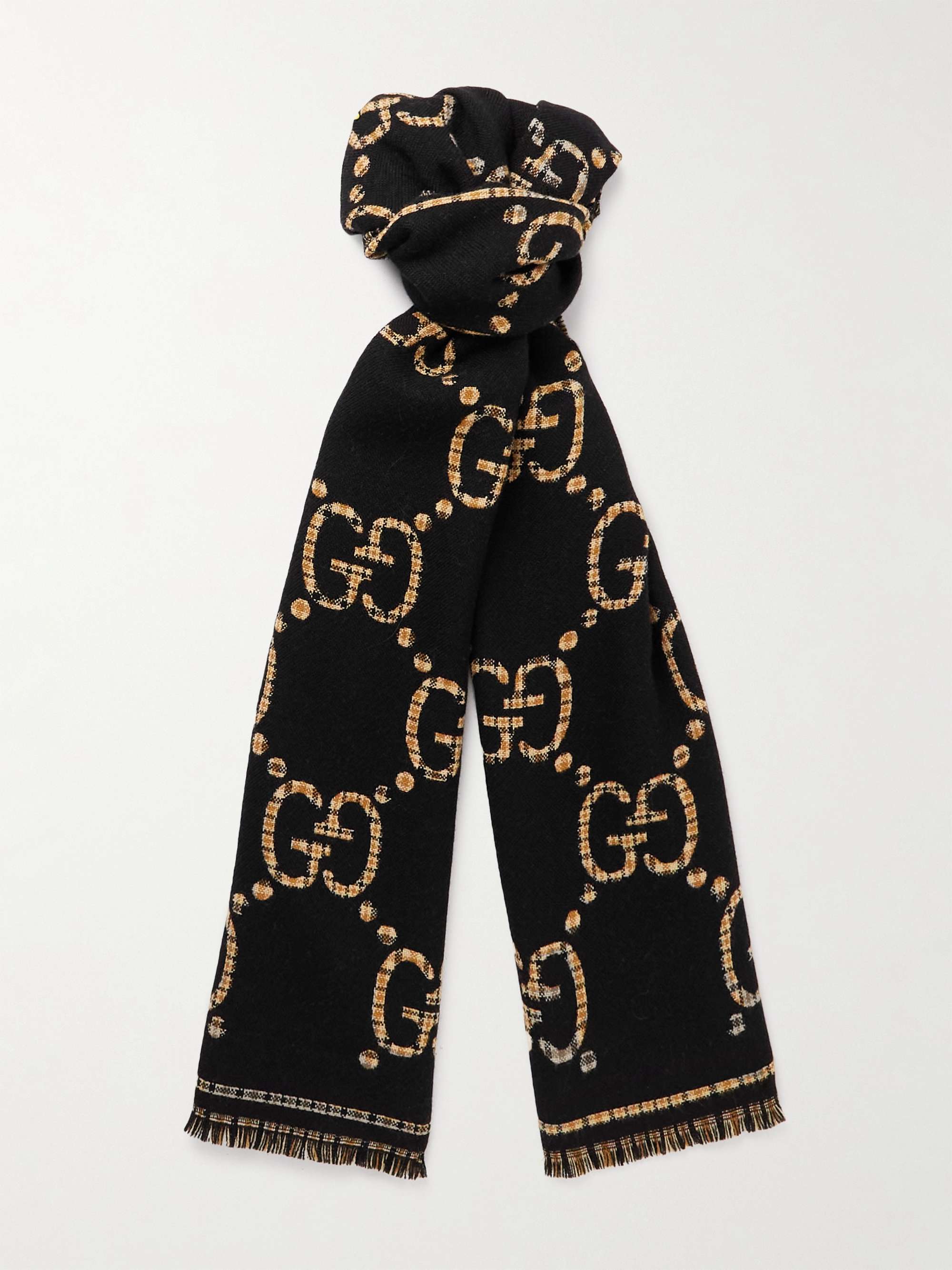 NWT Gucci GG Logo Printed Wool & Silk Blend Anthracite Scarf