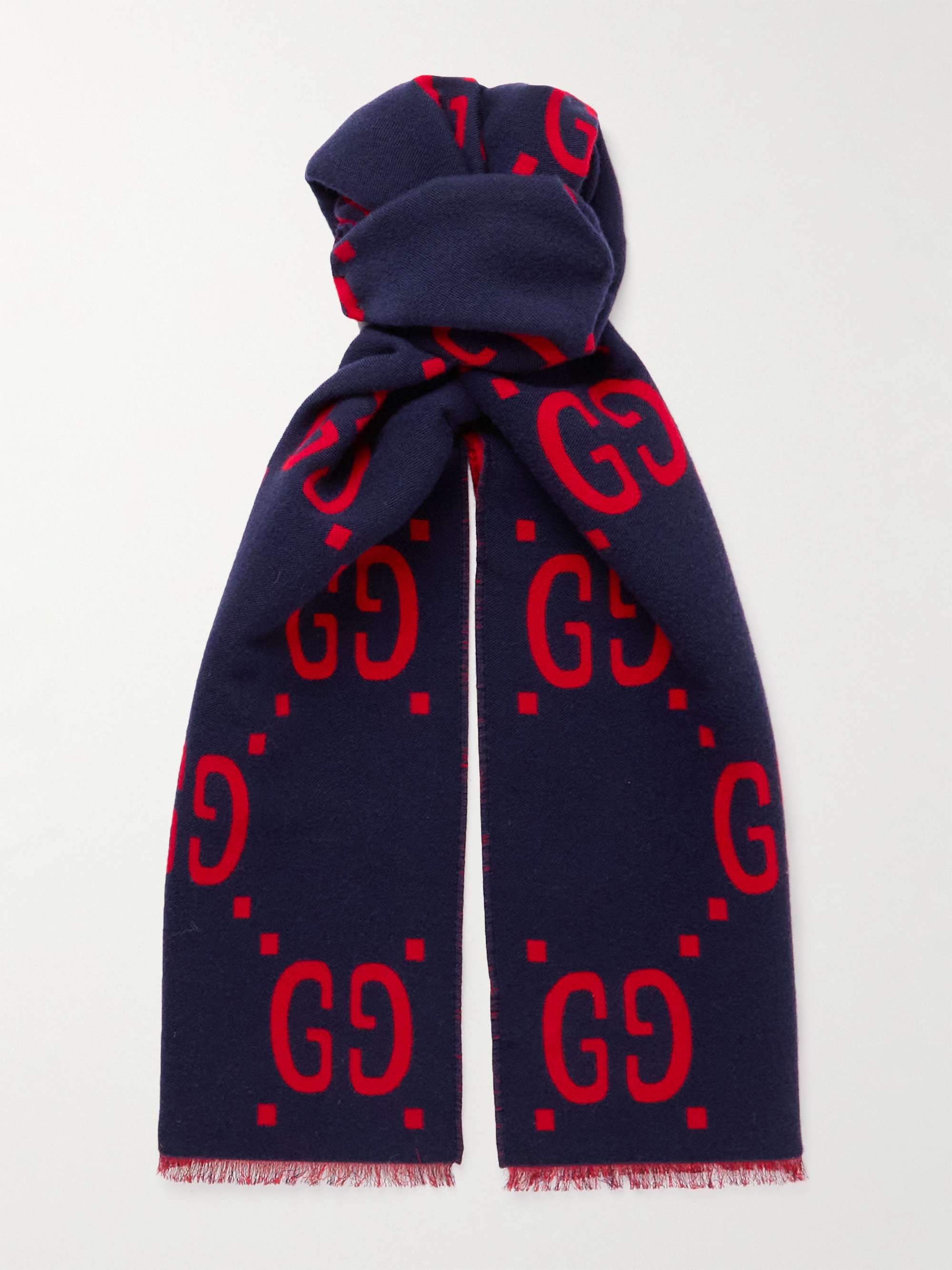 GUCCI Logo-Jacquard Wool and Silk-Blend Scarf for Men | MR PORTER