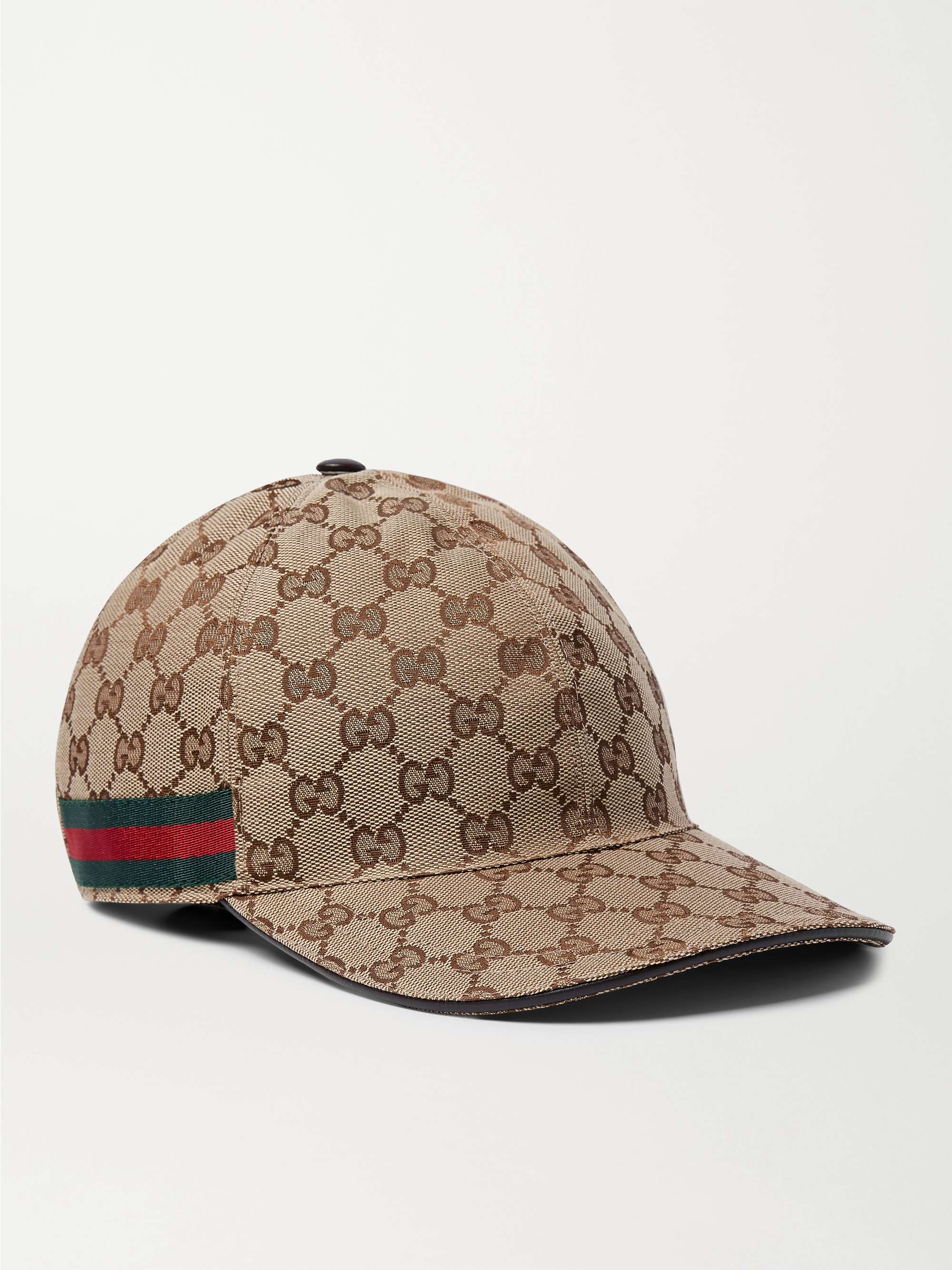 GUCCI Leather-trimmed cotton-blend canvas-jacquard baseball cap