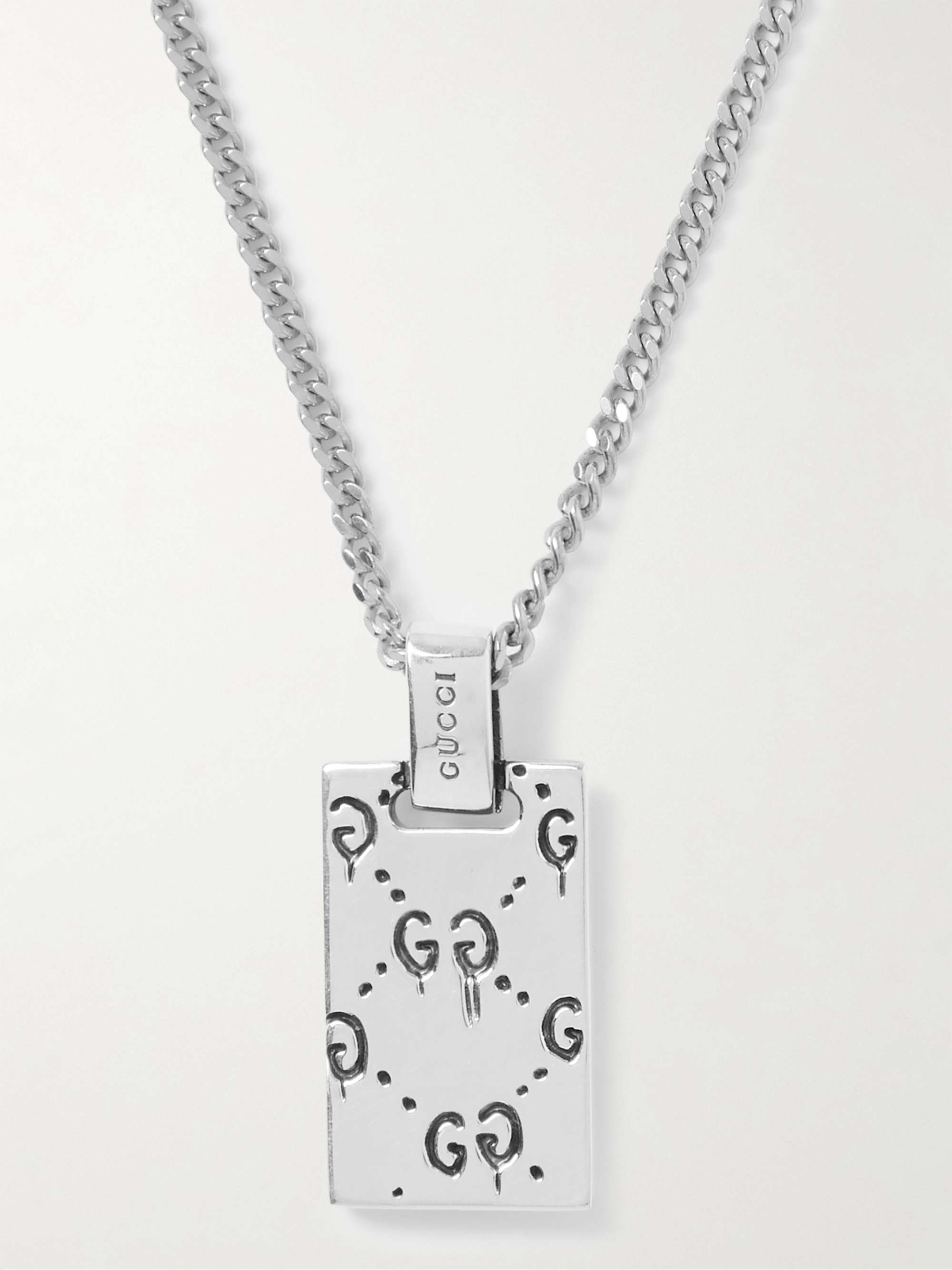 GUCCI Logo-Engraved Silver Pendant Necklace for Men | MR PORTER