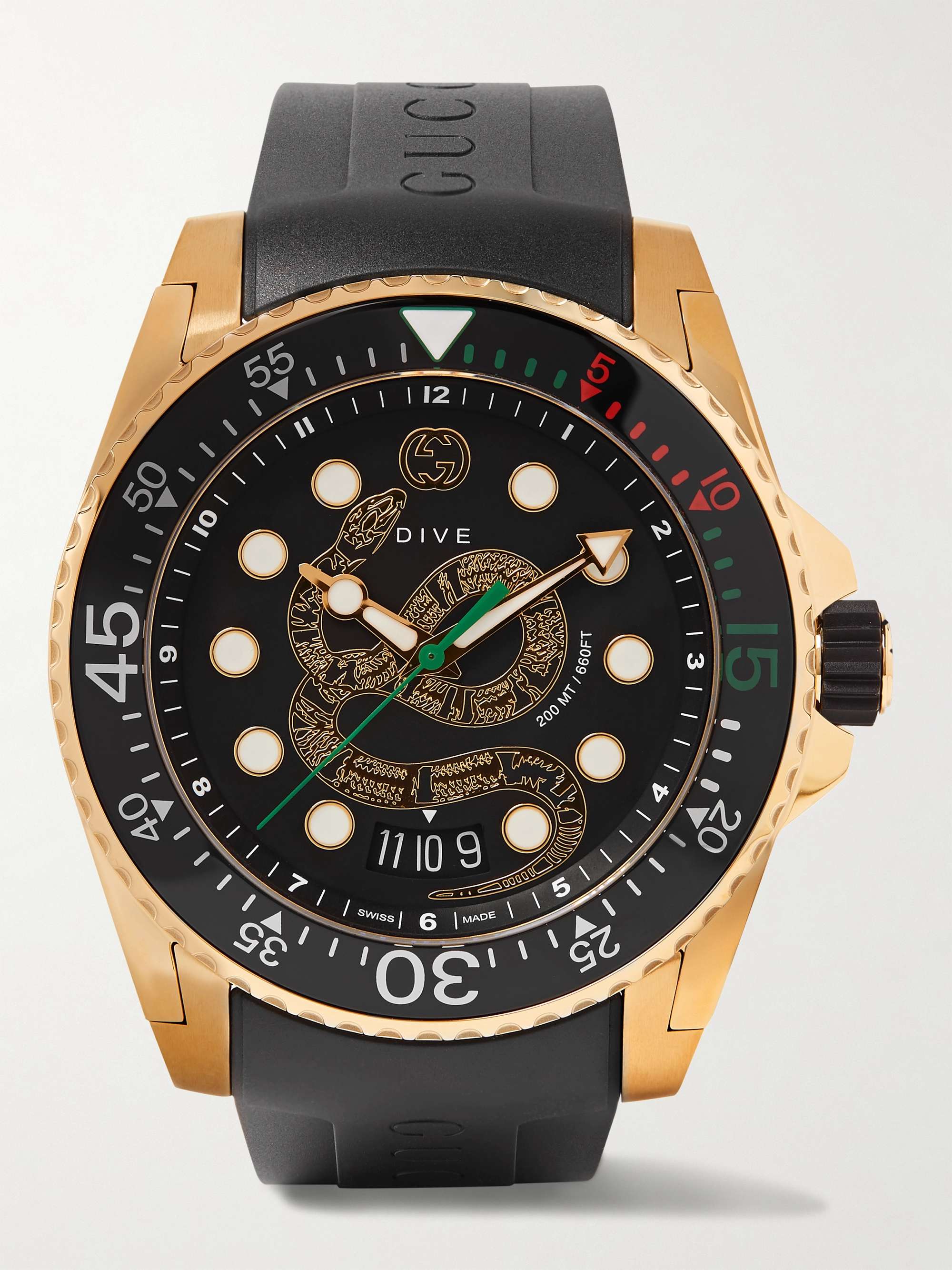GUCCI Dive 45mm Gold PVD-Coated Watch with Rubber Strap | MR PORTER