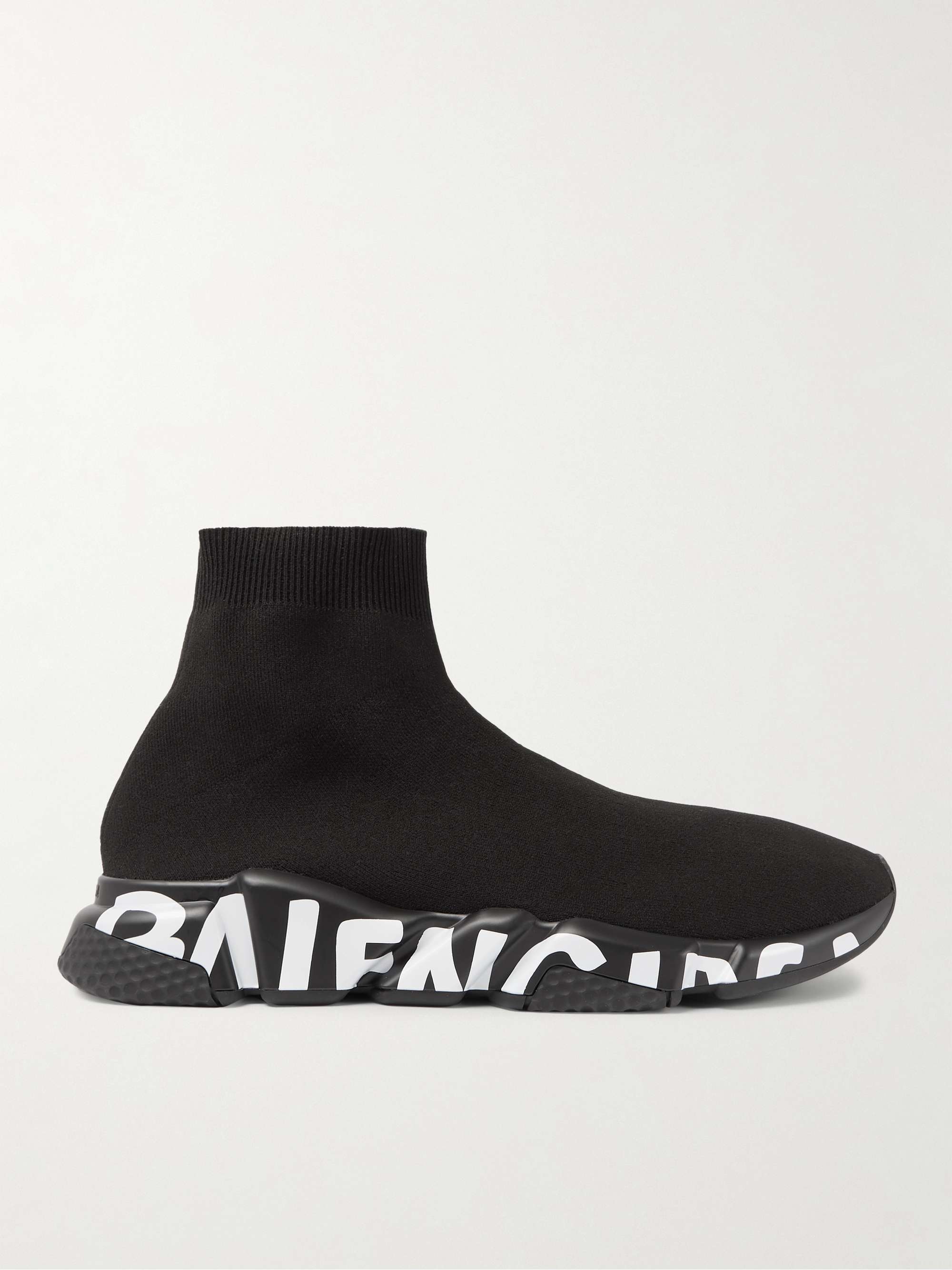 Black Speed Sock Logo-Print Stretch-Knit Slip-On Sneakers | BALENCIAGA | MR  PORTER