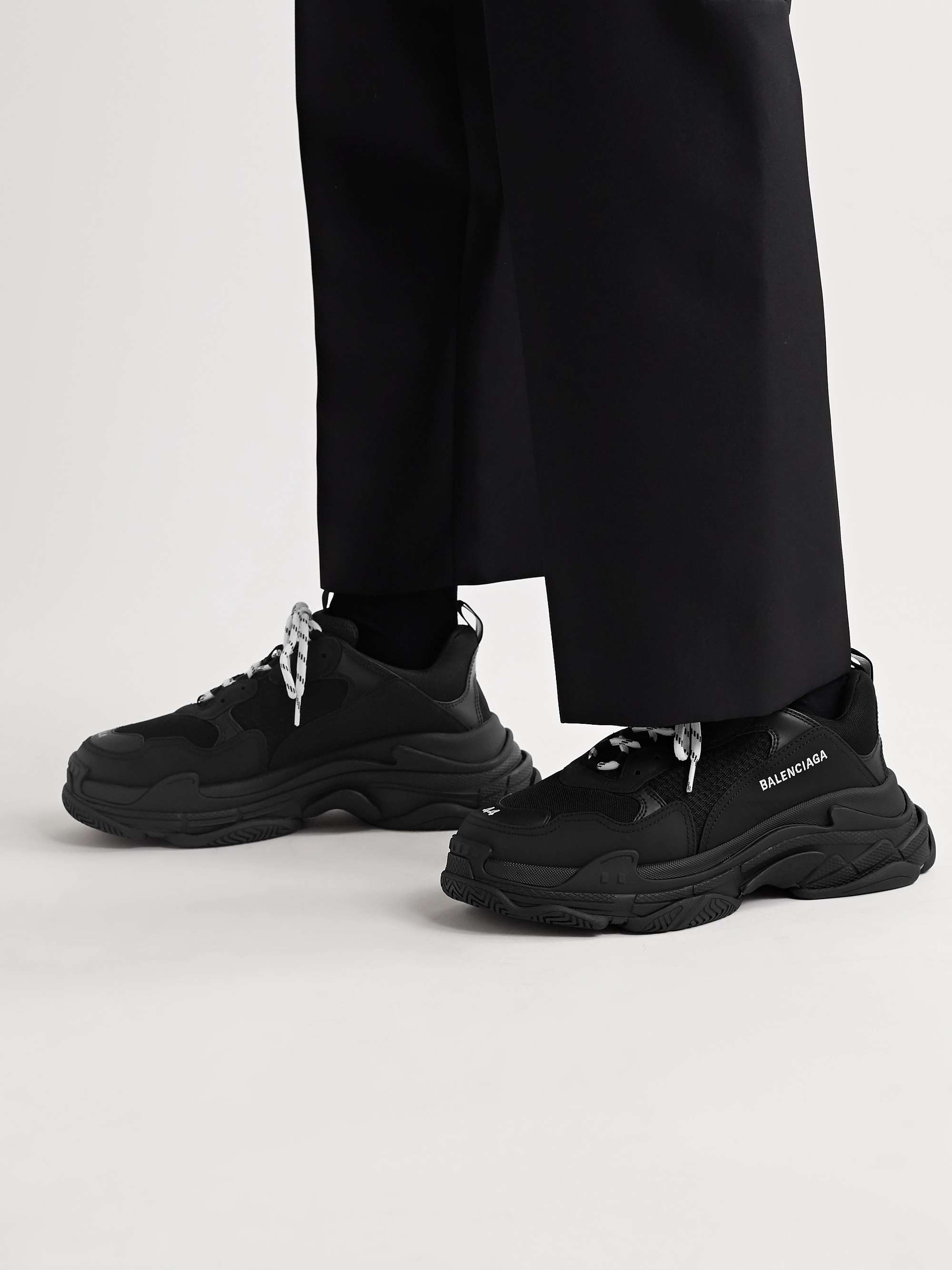 BALENCIAGA Triple S Mesh, Faux Nubuck and Faux Leather Sneakers for Men ...