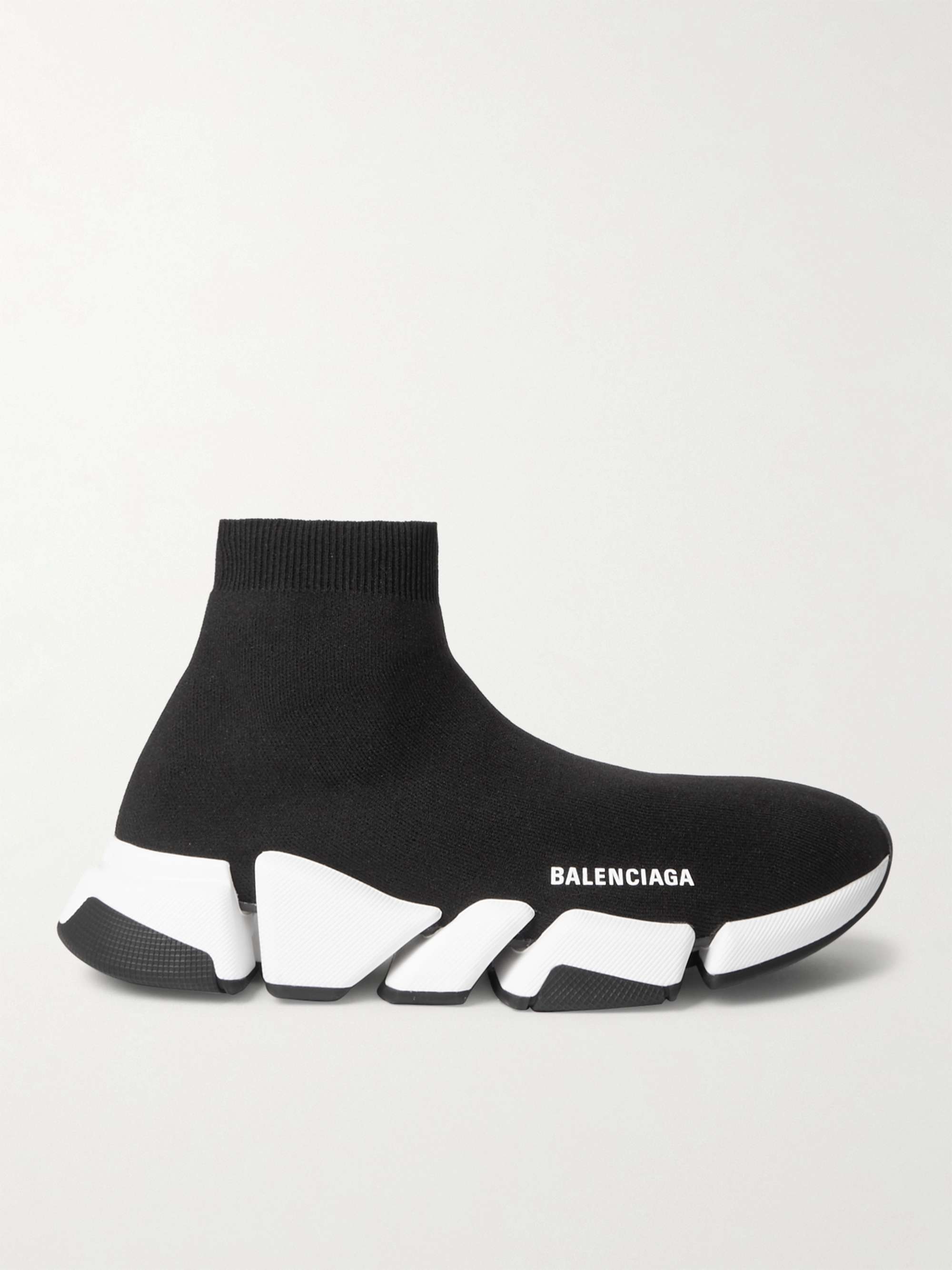 Black Speed 2.0 Logo-Print Stretch-Knit Slip-On Sneakers | BALENCIAGA | MR  PORTER