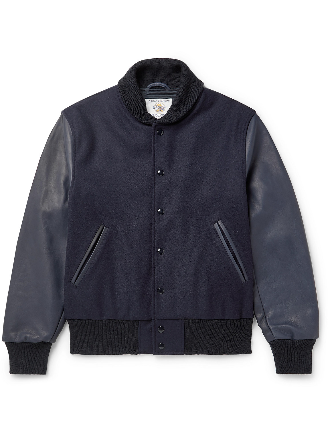 Golden Bear The Albany Wool-blend And Leather Bomber Jacket In Blue