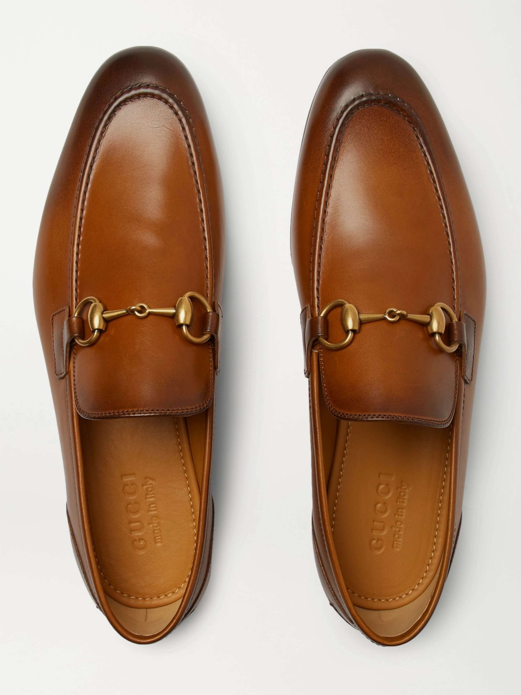 GUCCI Jordaan Horsebit Burnished-Leather Loafers | MR PORTER