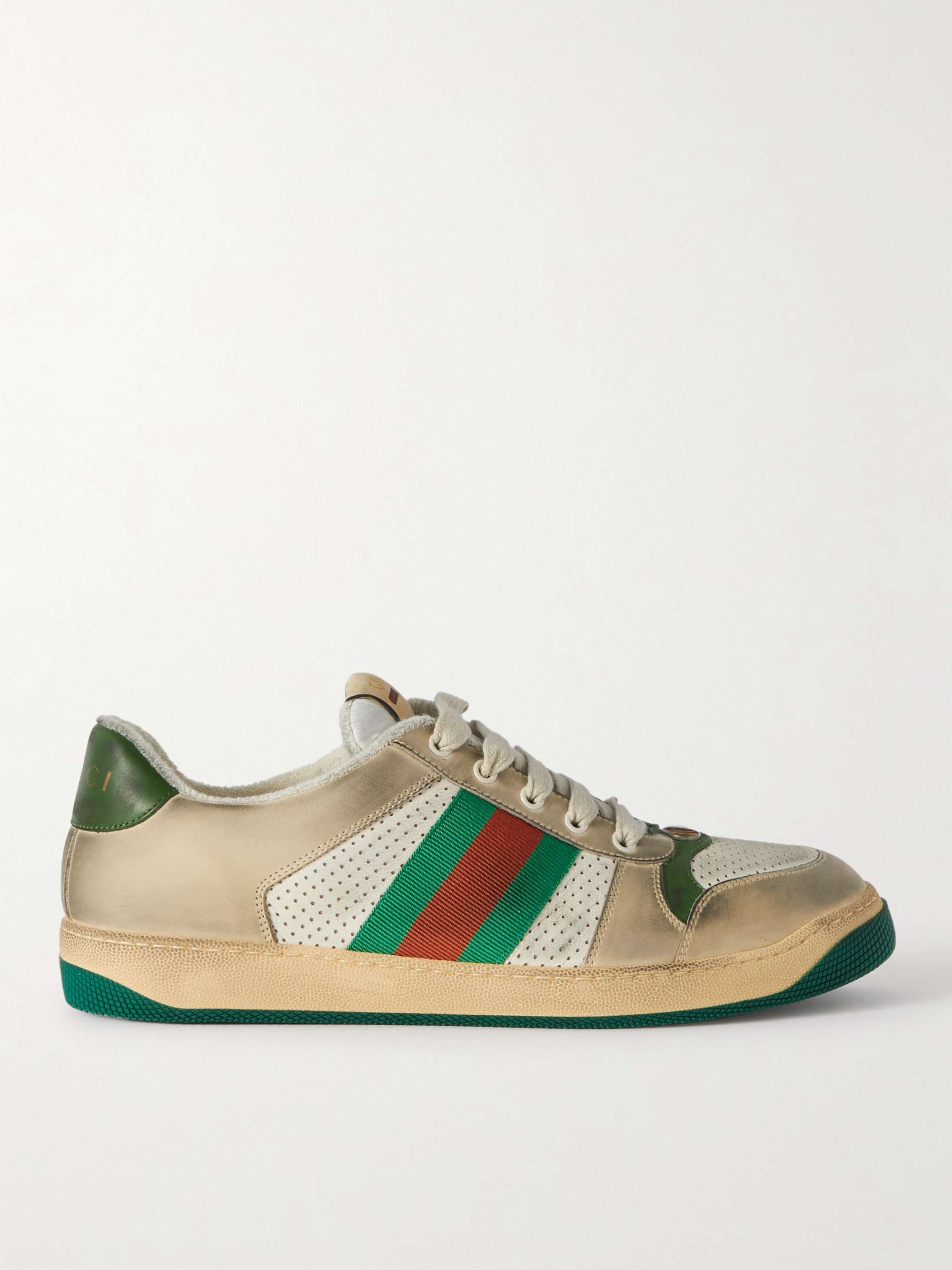 GUCCI Virtus Distressed Leather and Webbing Sneakers for Men | MR PORTER