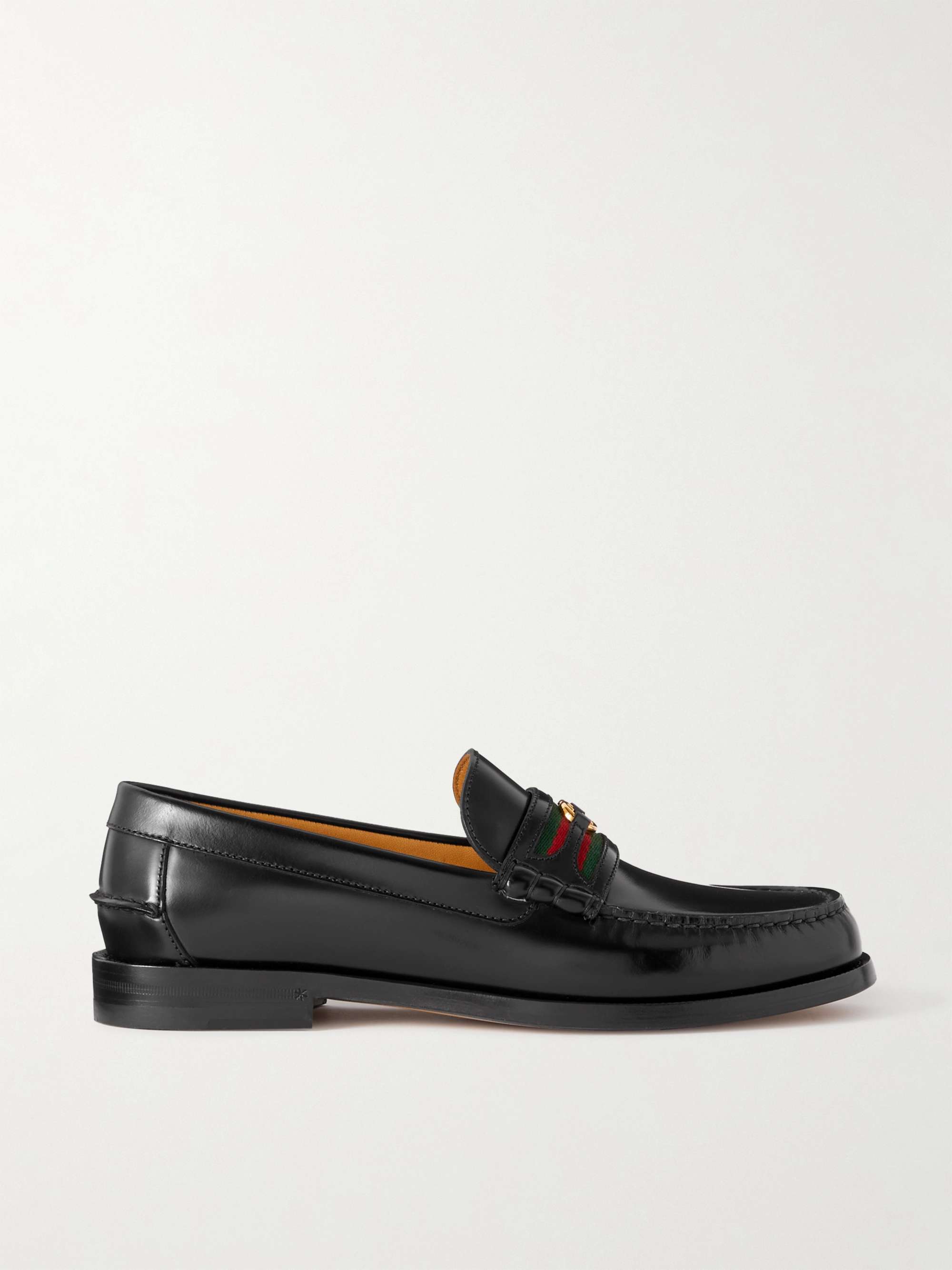 GUCCI Kaveh Webbing-Trimmed Leather Loafers for Men | MR PORTER