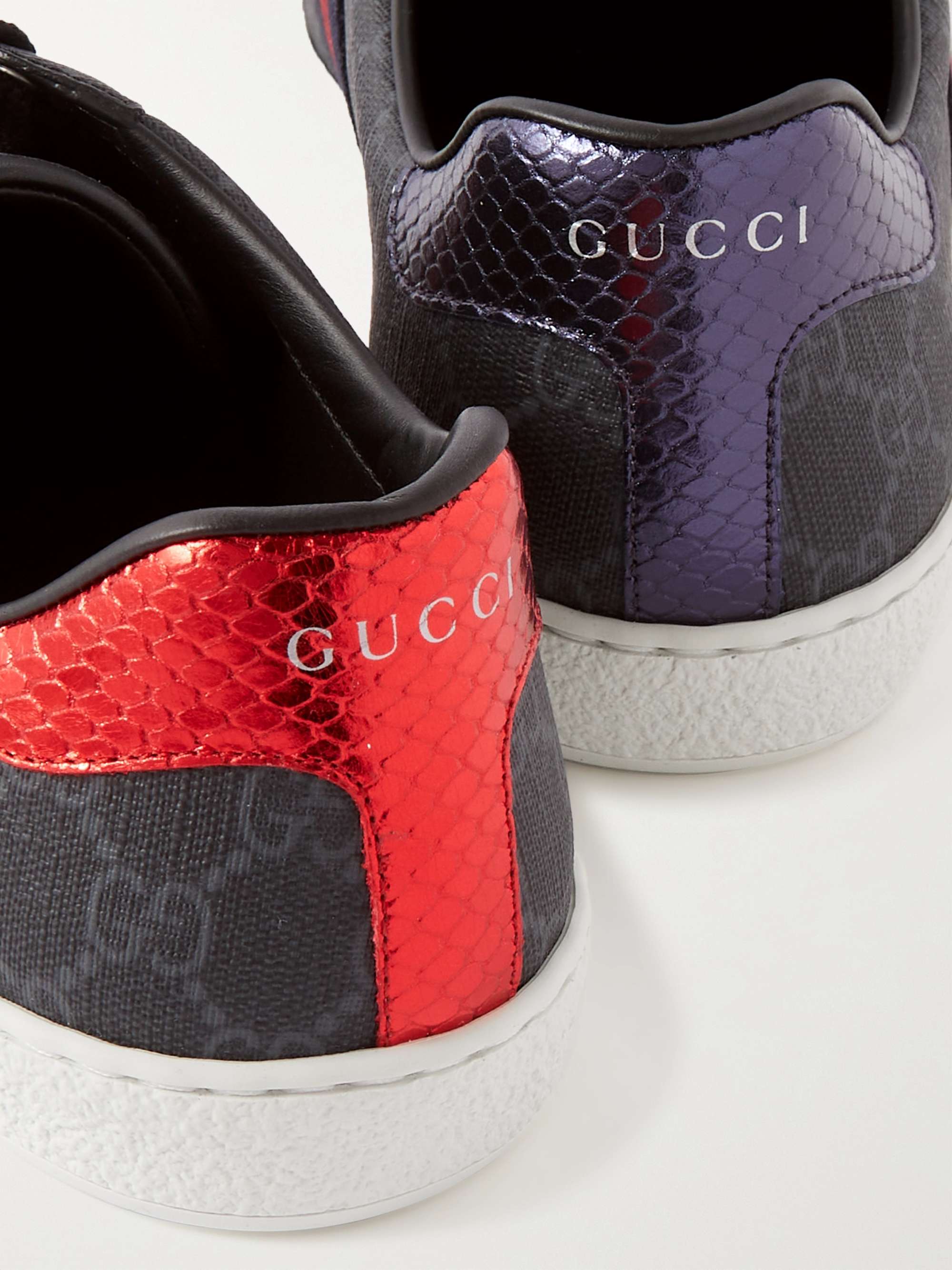 GUCCI Ace Webbing-Trimmed Monogrammed Coated-Canvas Sneakers for Men | MR  PORTER