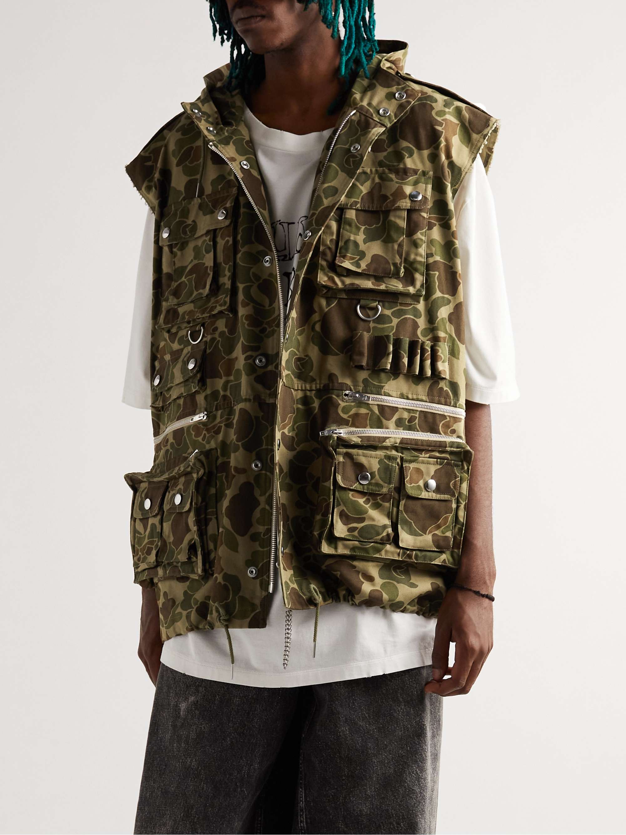 Army green Camouflage-Print Cotton Hooded Gilet | CELINE HOMME | MR PORTER