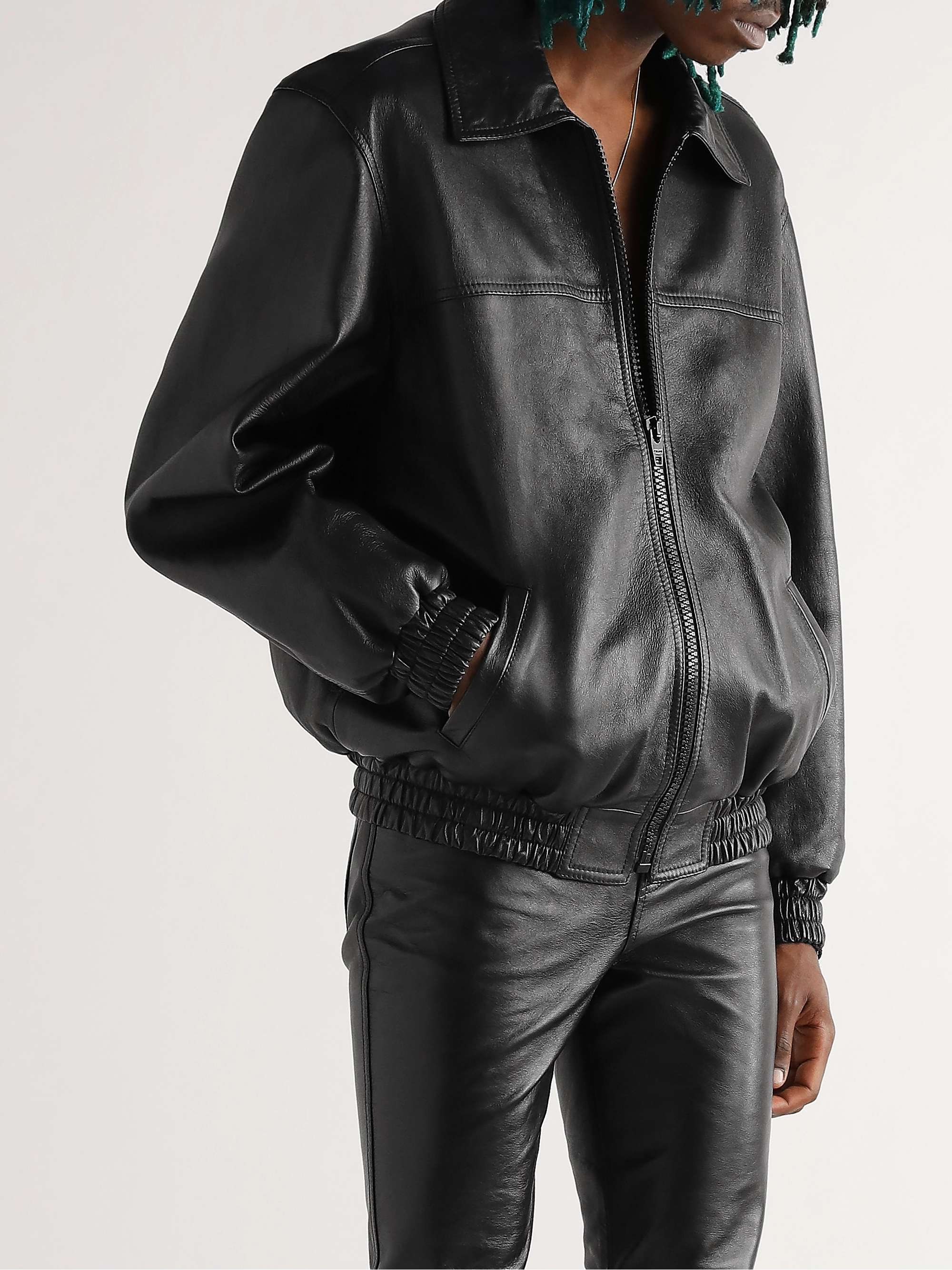 CELINE HOMME Fringed Logo-Embellished Leather Blouson Jacket | MR PORTER