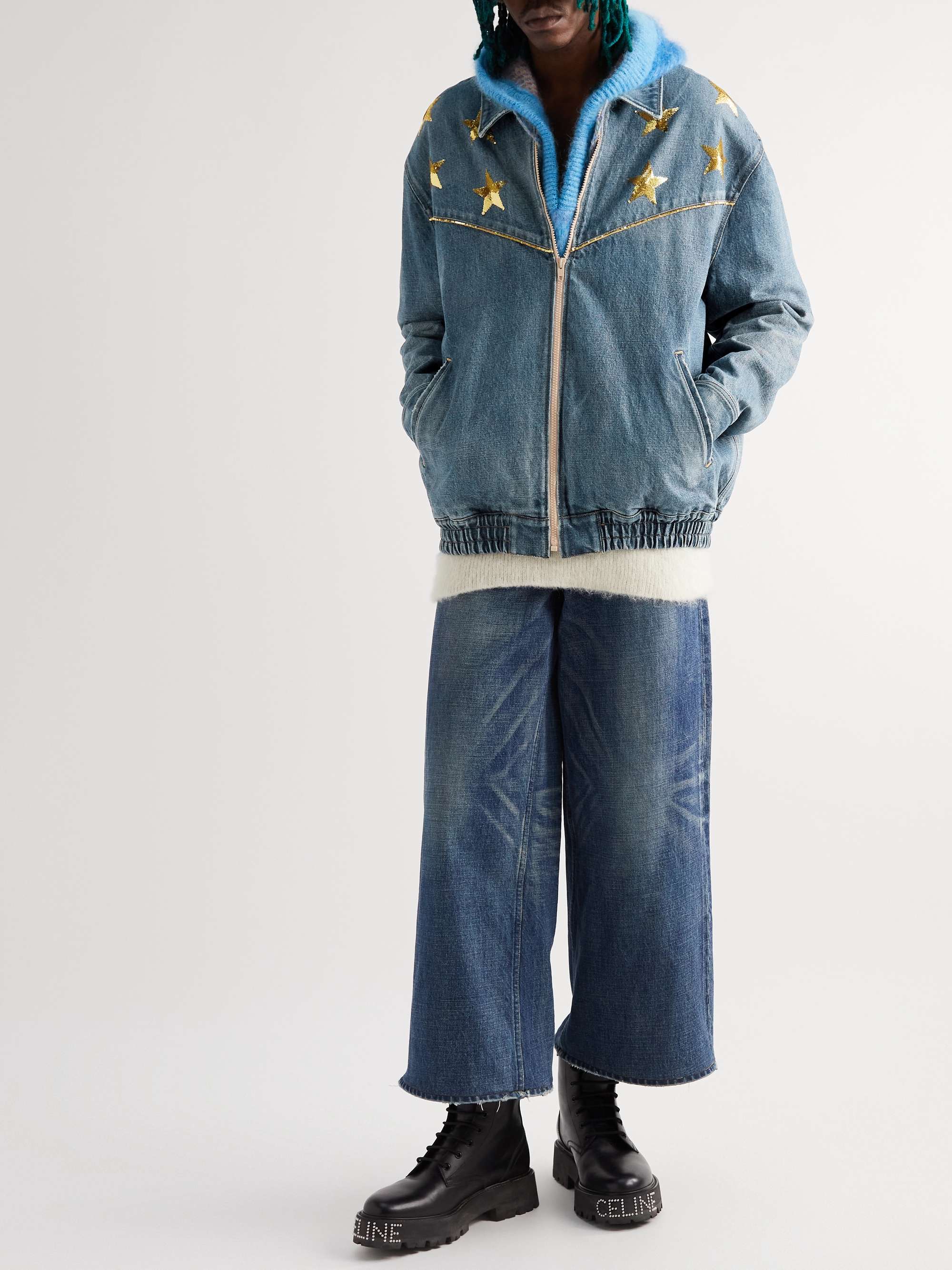 Blue Sequin-Embellished Denim Blouson Jacket | CELINE HOMME | MR PORTER