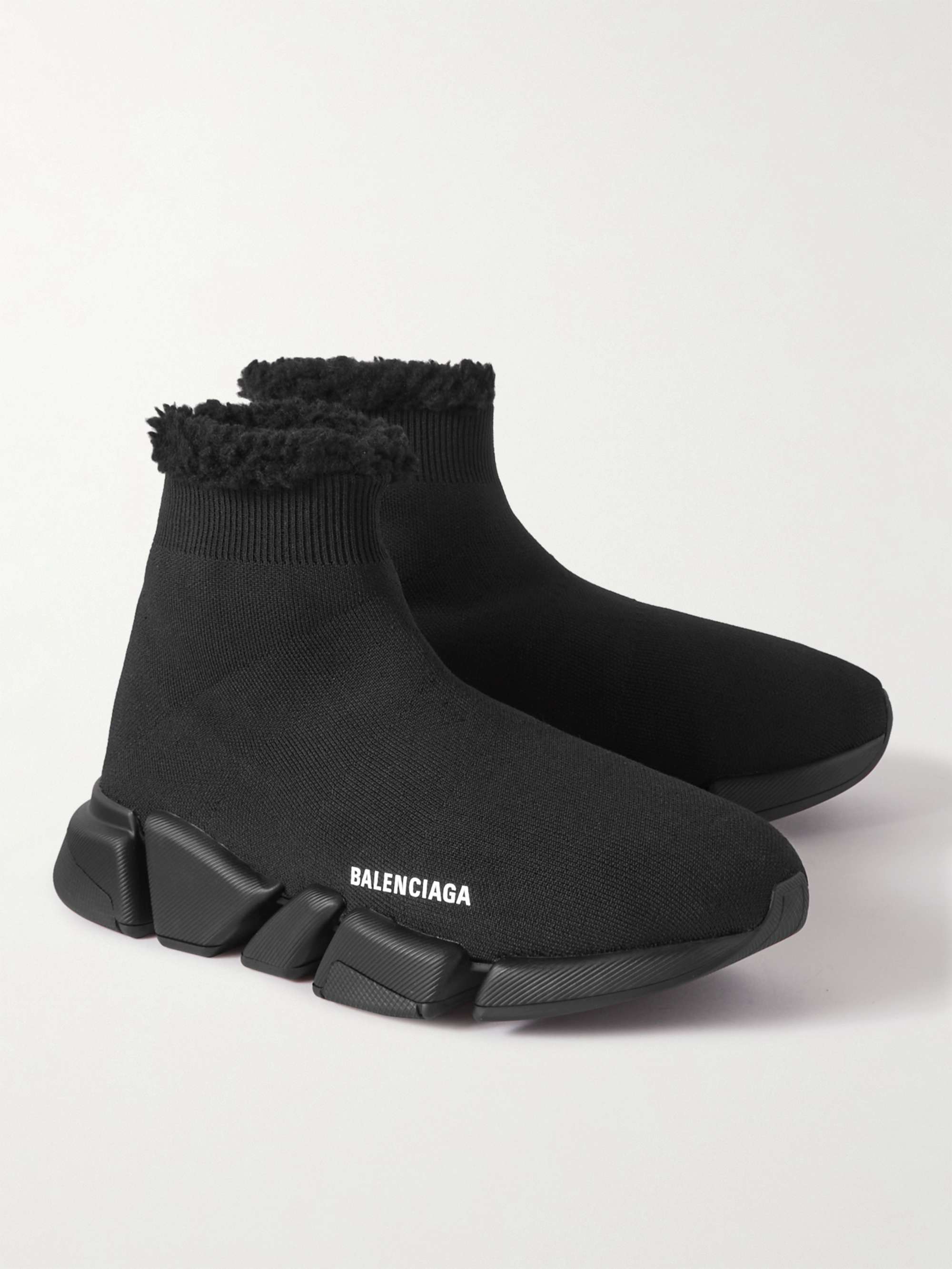 BALENCIAGA Speed 2.0 Shearling-Lined Logo-Print Stretch-Knit Slip-On  Sneakers for Men | MR PORTER