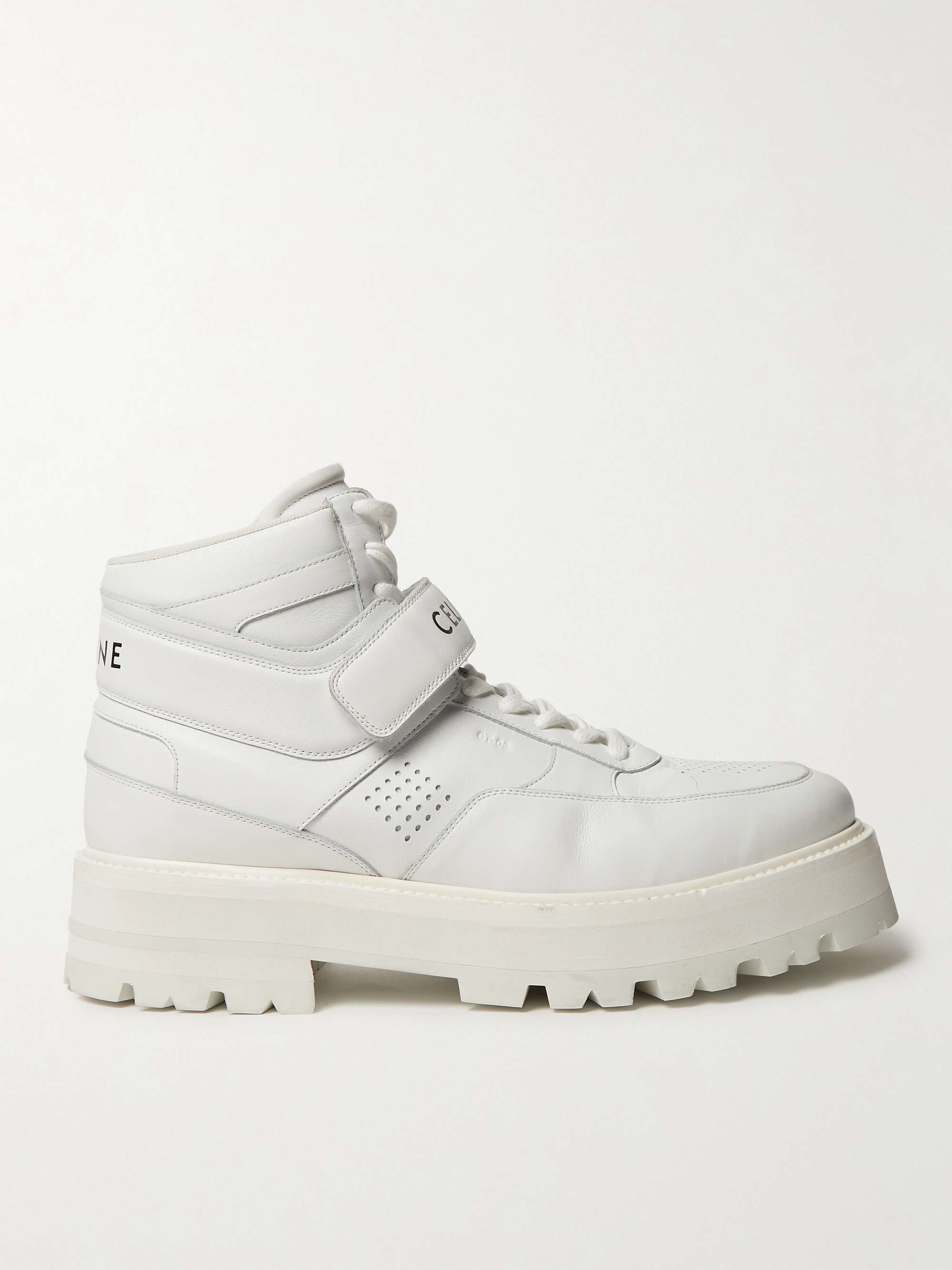 White Logo-Print Leather High-Top Sneakers | CELINE HOMME | MR PORTER