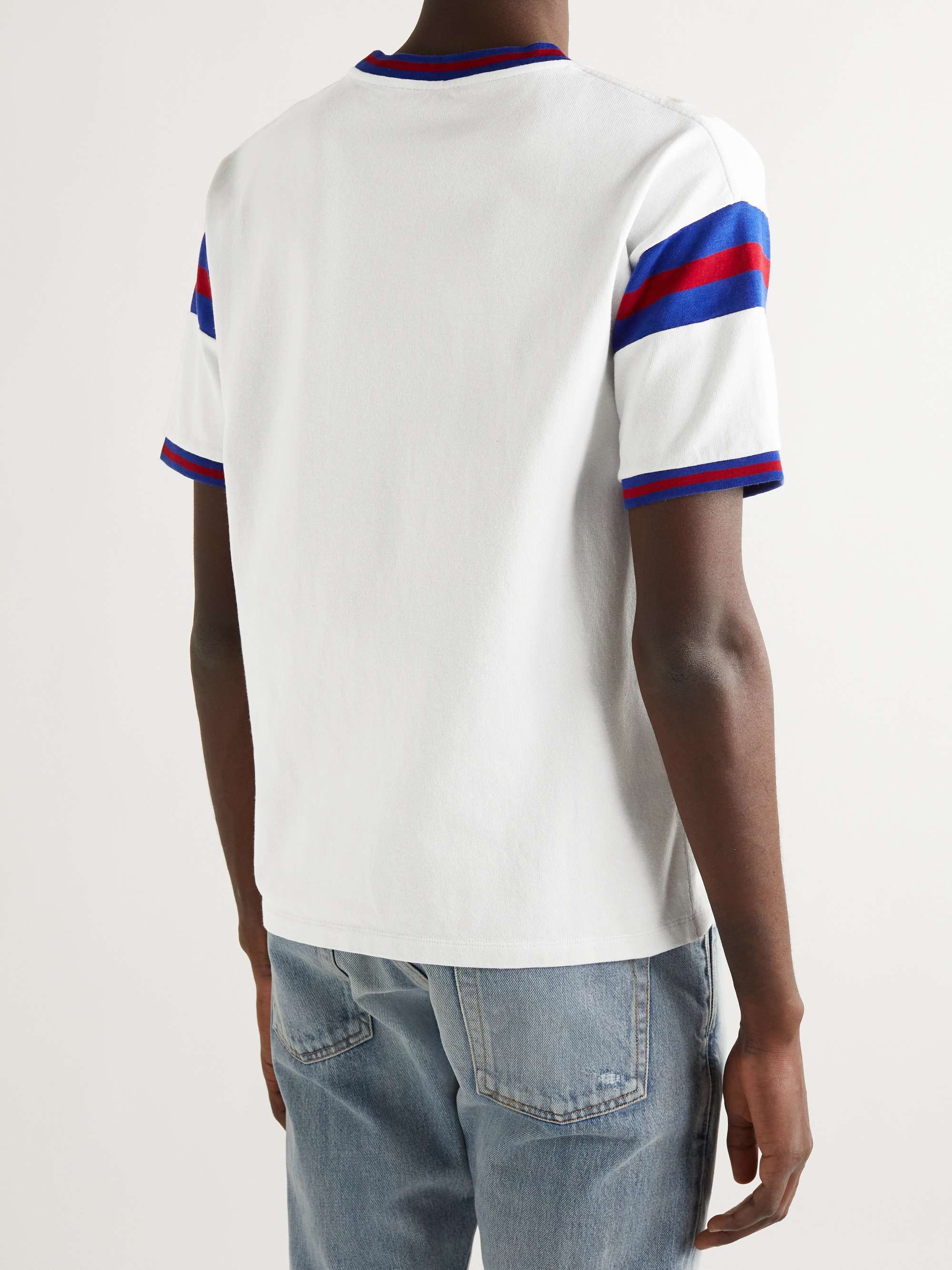 SAINT LAURENT Slim-Fit Logo-Appliquéd Striped Cotton-Blend Jersey T-Shirt  for Men | MR PORTER