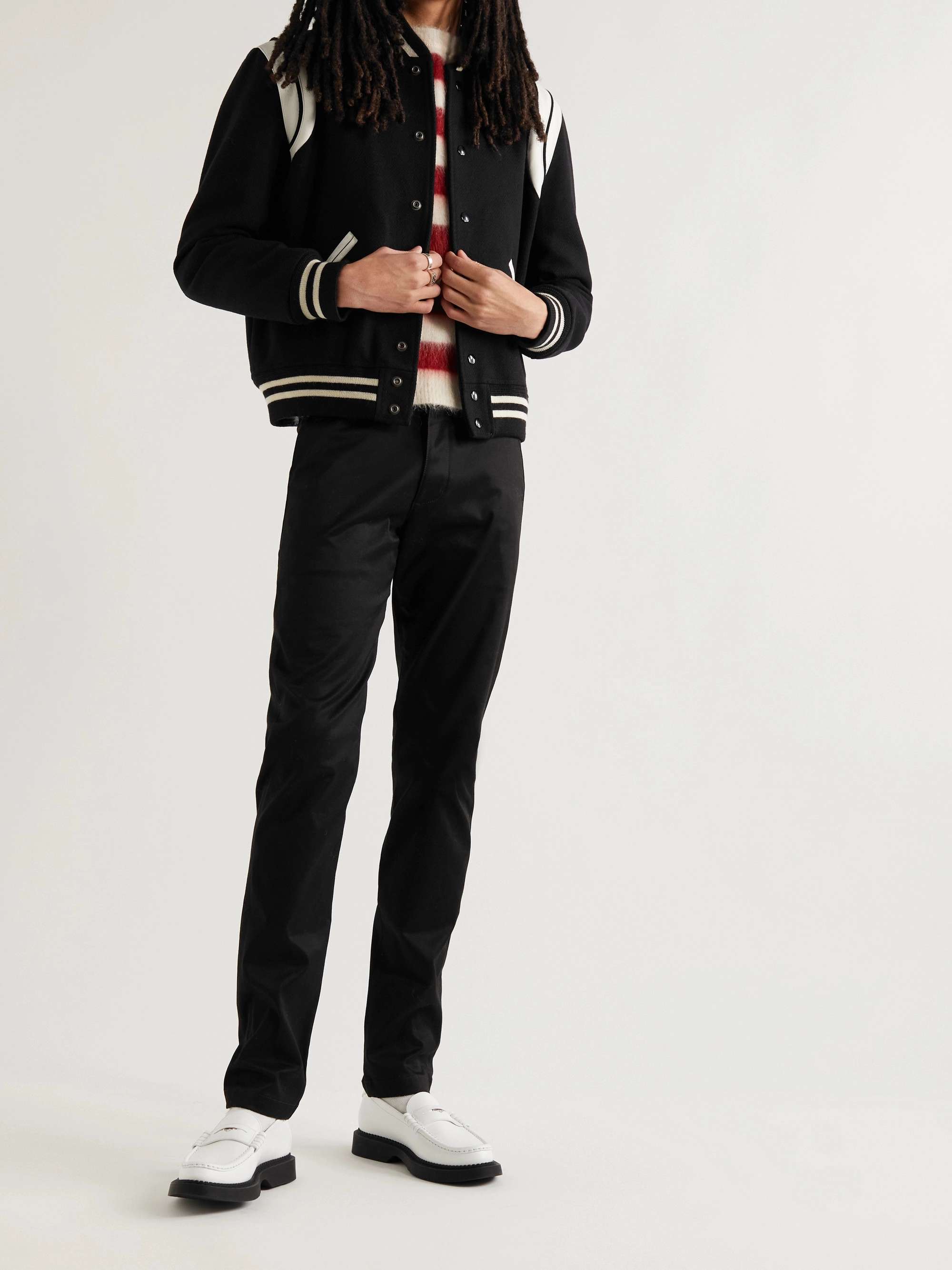 SAINT LAURENT Teddy Slim-Fit Leather-Trimmed Wool-Blend Bomber Jacket for  Men | MR PORTER