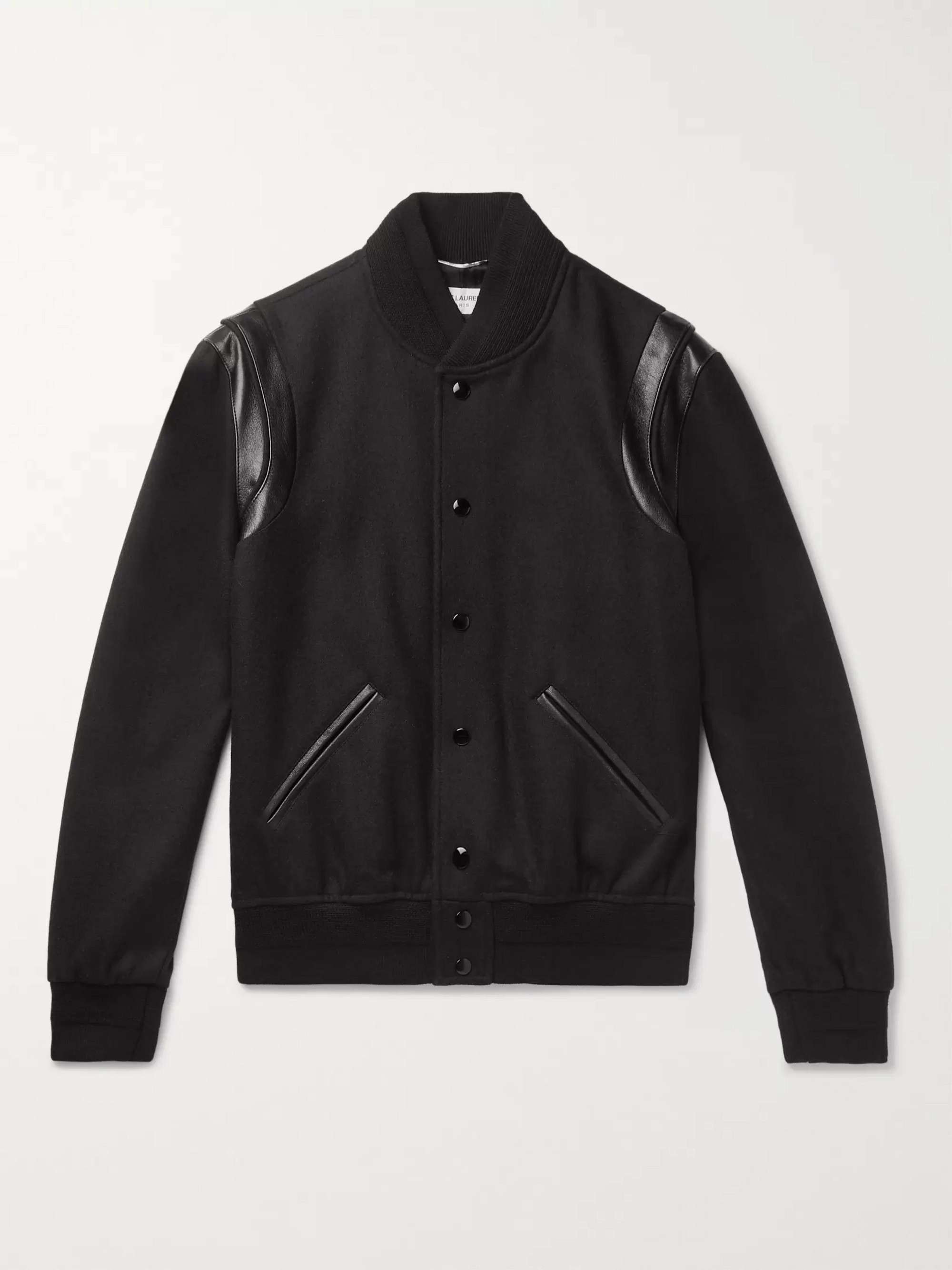 Teddy Leather-Trimmed Wool Bomber Jacket