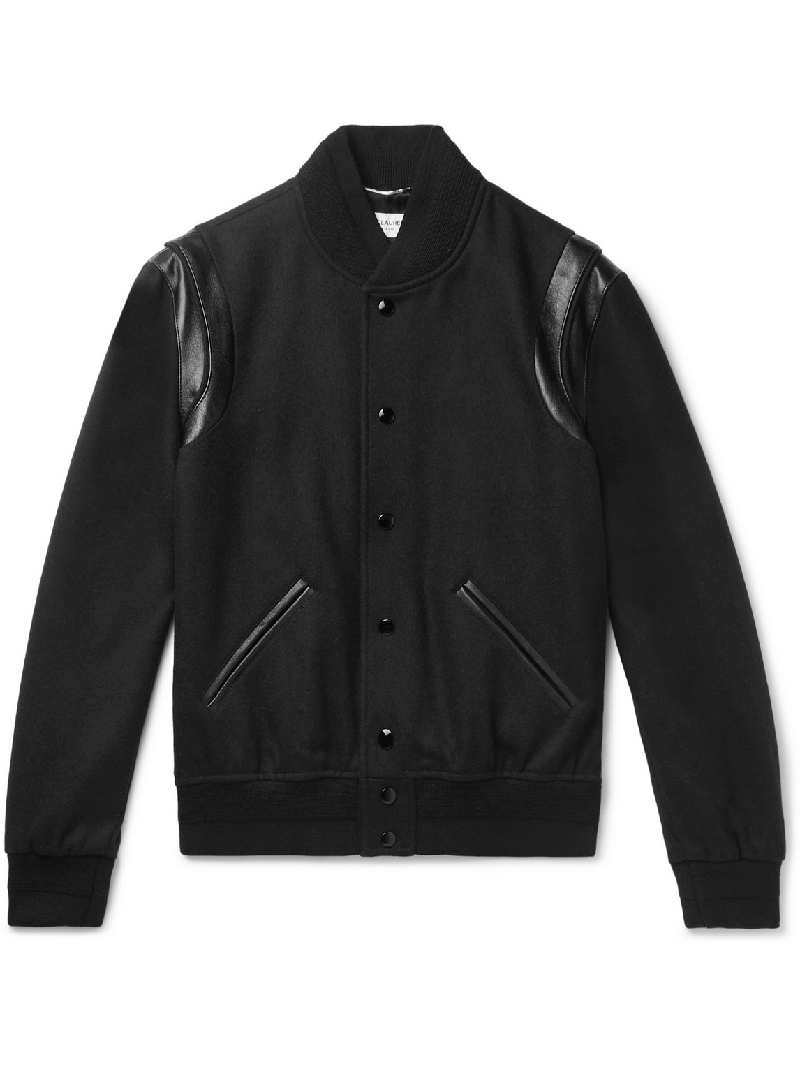 SAINT LAURENT - Teddy Leather-Trimmed Wool Bomber Jacket - Men - Black - IT  44 for Men