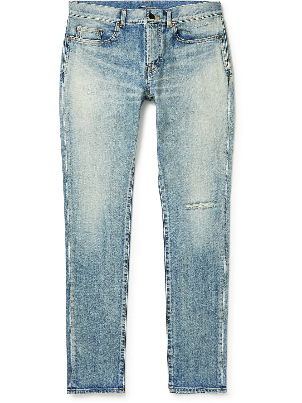 Saint Laurent Skinny-fit Distressed Jeans In Blue