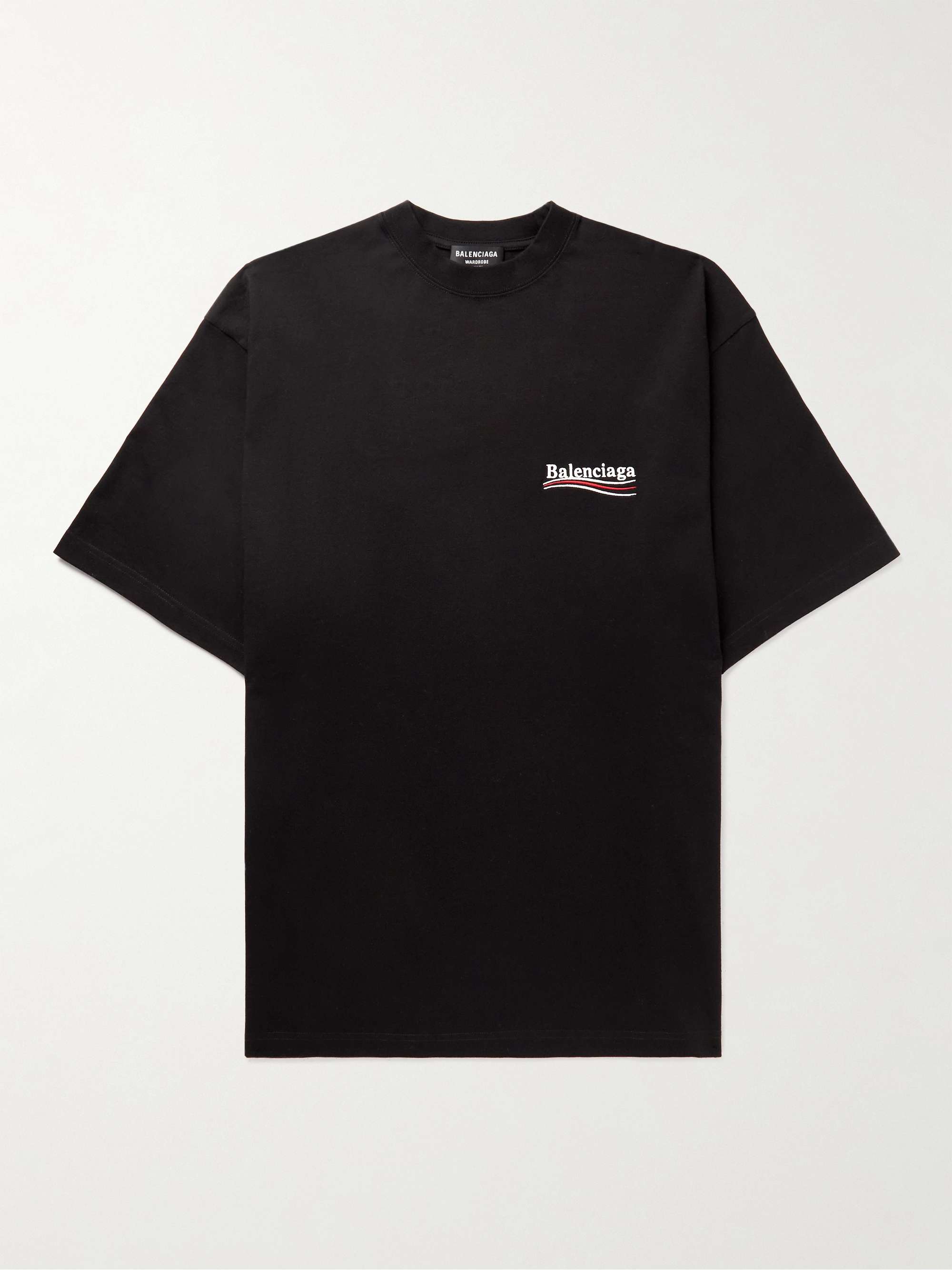 Black Oversized Logo-Embroidered Cotton-Jersey T-Shirt | BALENCIAGA | MR  PORTER