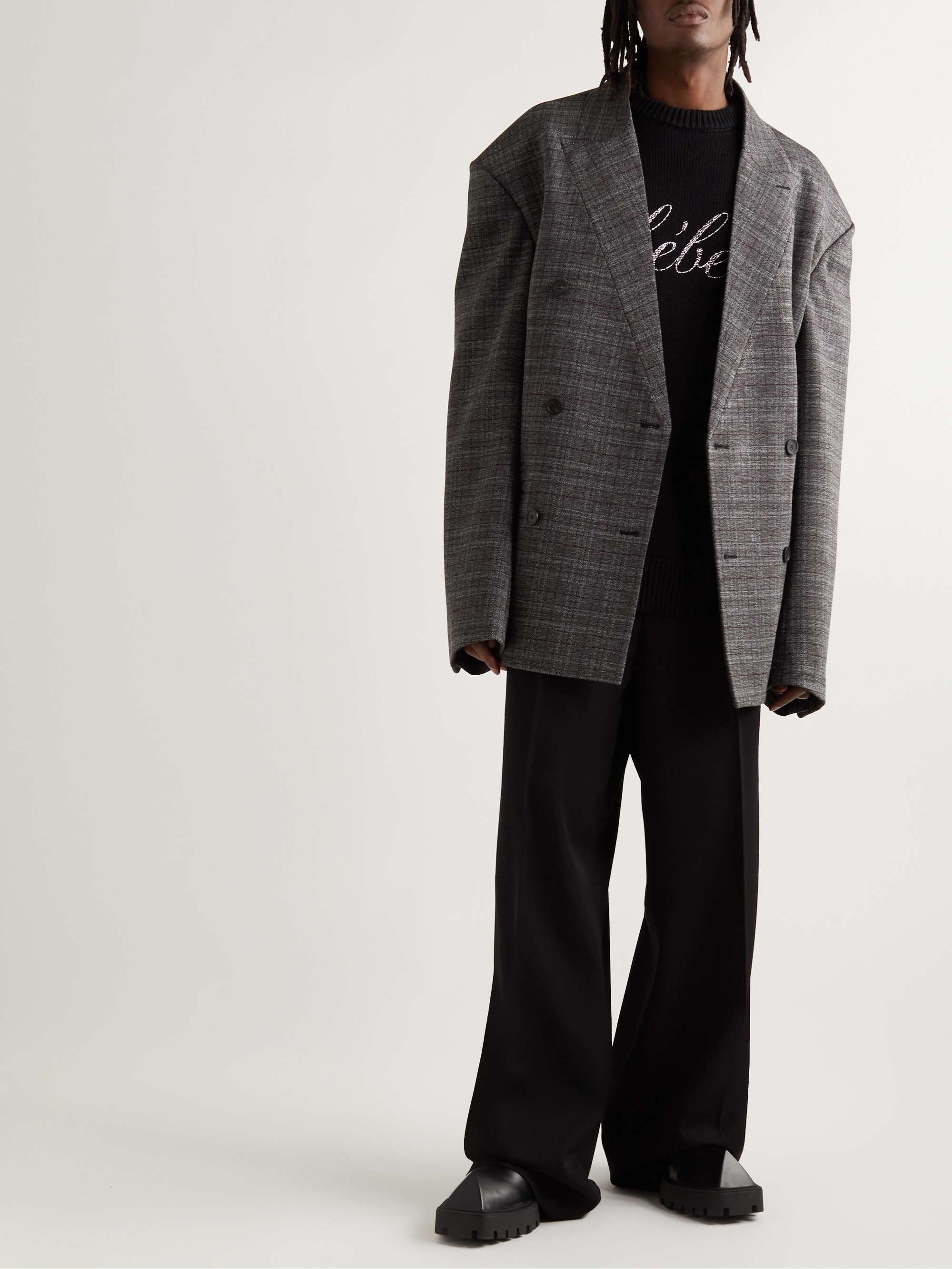 Gray Oversized Double-Breasted Checked Woven Blazer | BALENCIAGA | MR PORTER