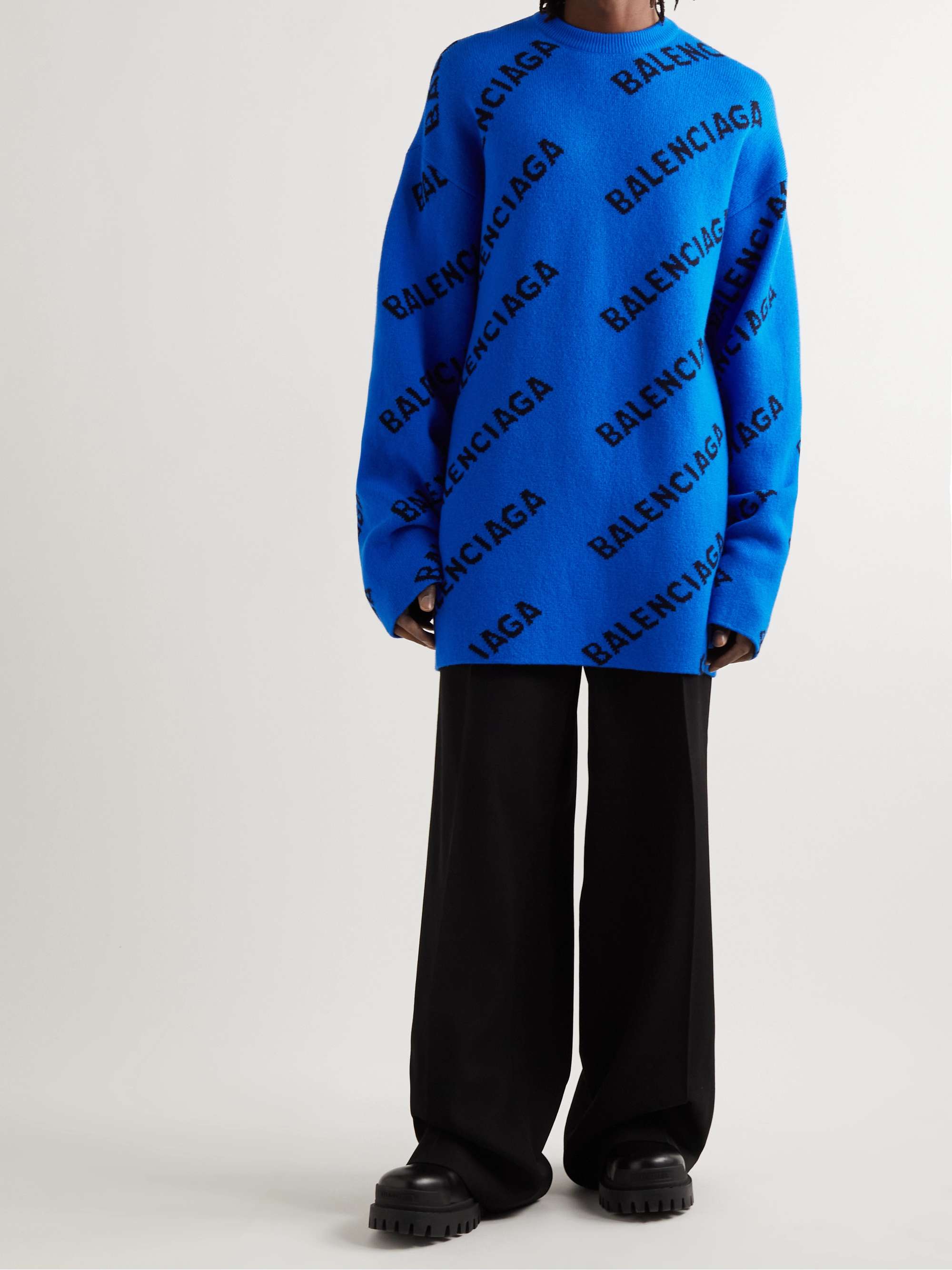 BALENCIAGA Oversized Logo-Jacquard Wool-Blend Sweater for Men | MR PORTER