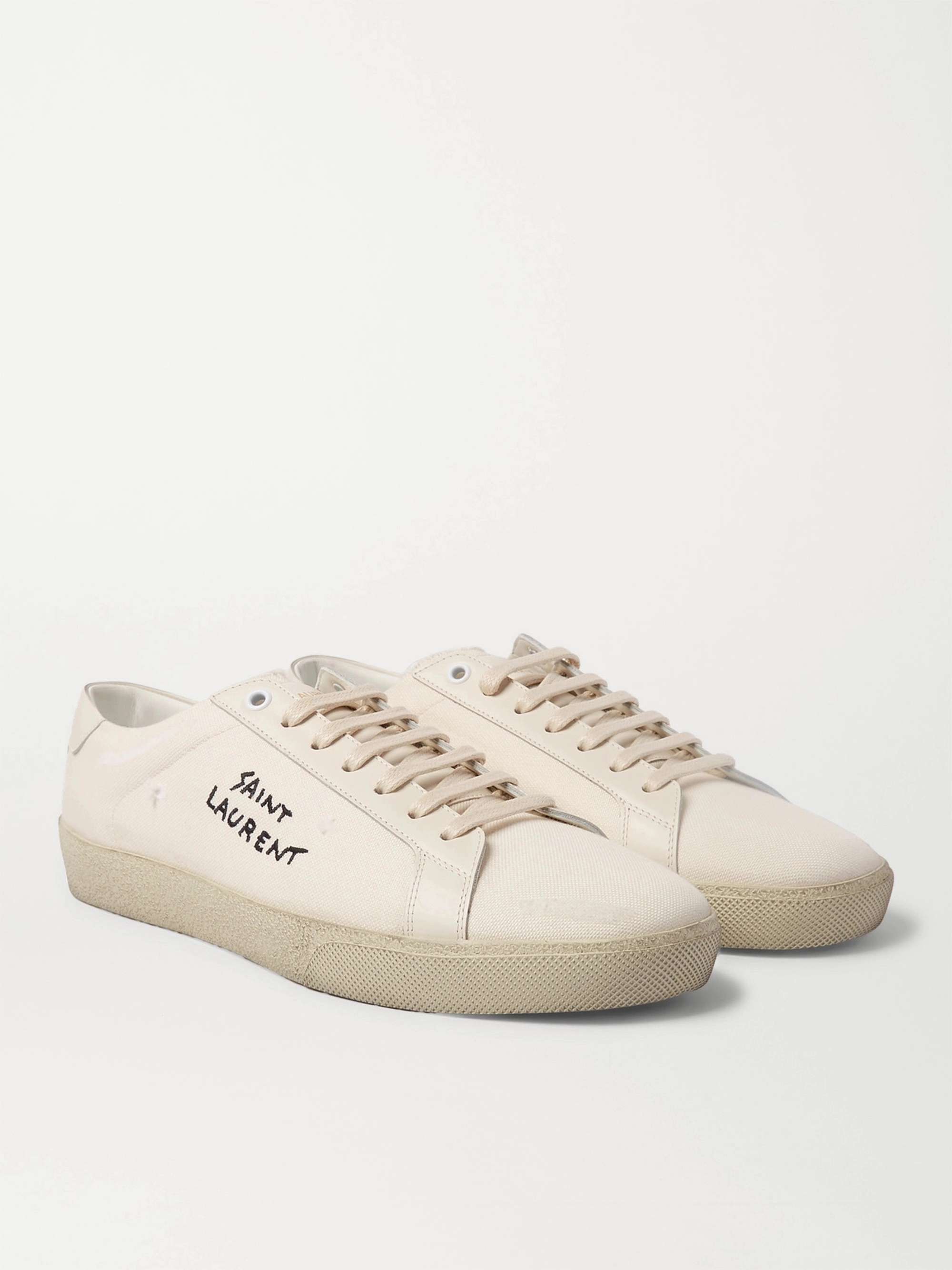White SL/06 Court Classic Leather-Trimmed Logo-Embroidered Distressed Canvas  Sneakers | SAINT LAURENT | MR PORTER