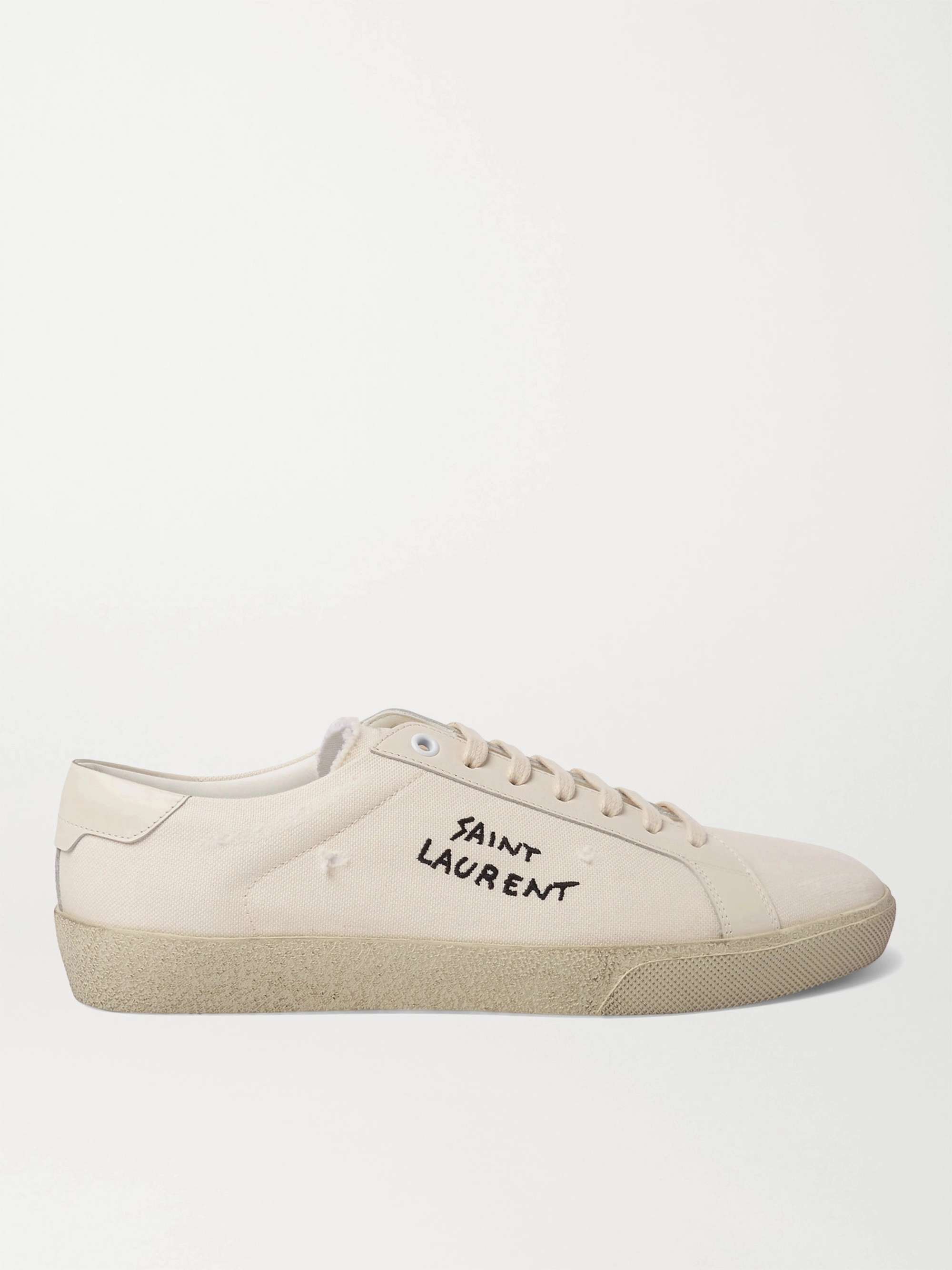 SAINT LAURENT SL/06 Court Classic Leather-Trimmed Logo-Embroidered  Distressed Canvas Sneakers | MR PORTER