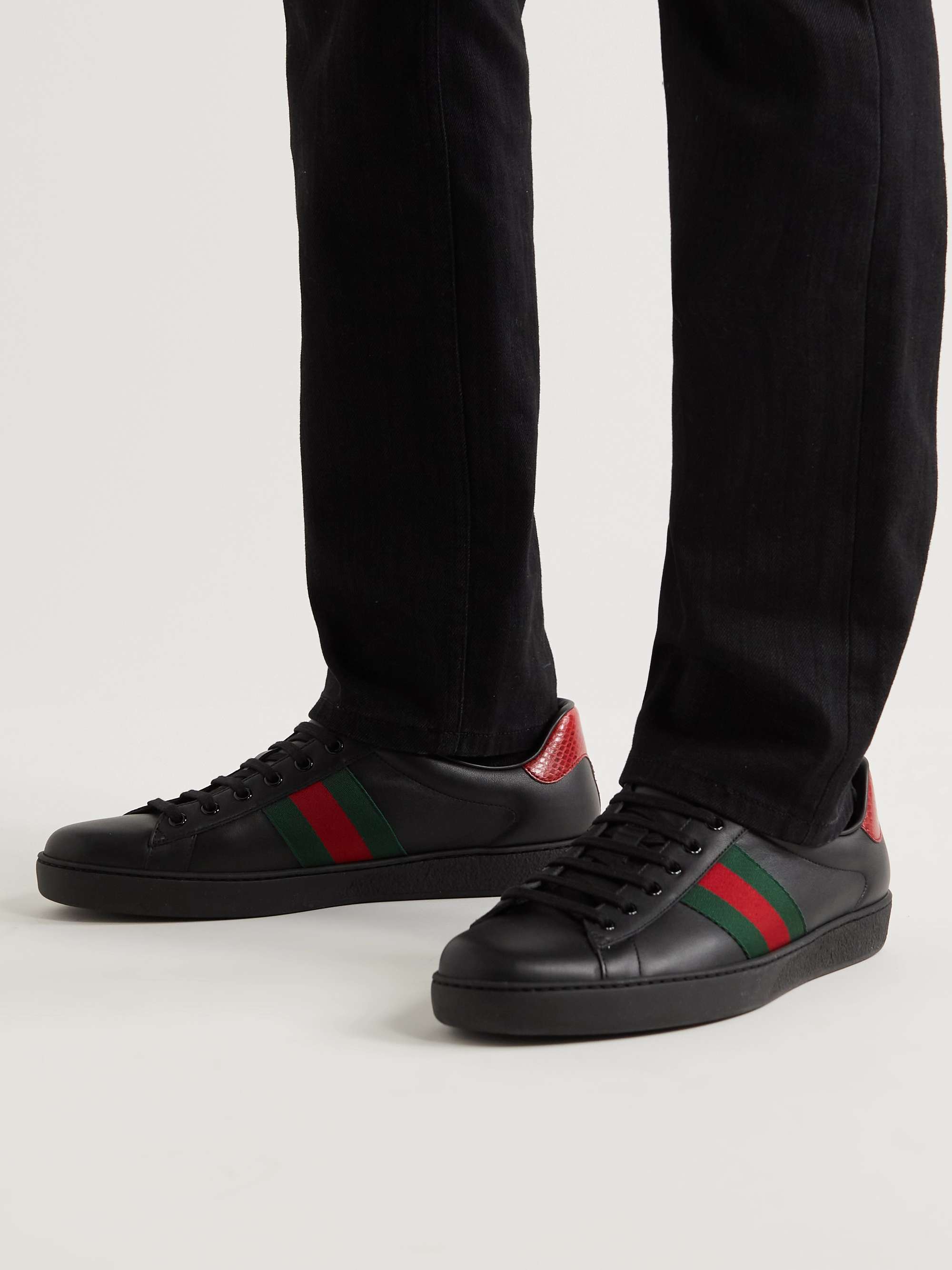 GUCCI Ace Faux Watersnake-Trimmed Leather Sneakers | MR PORTER