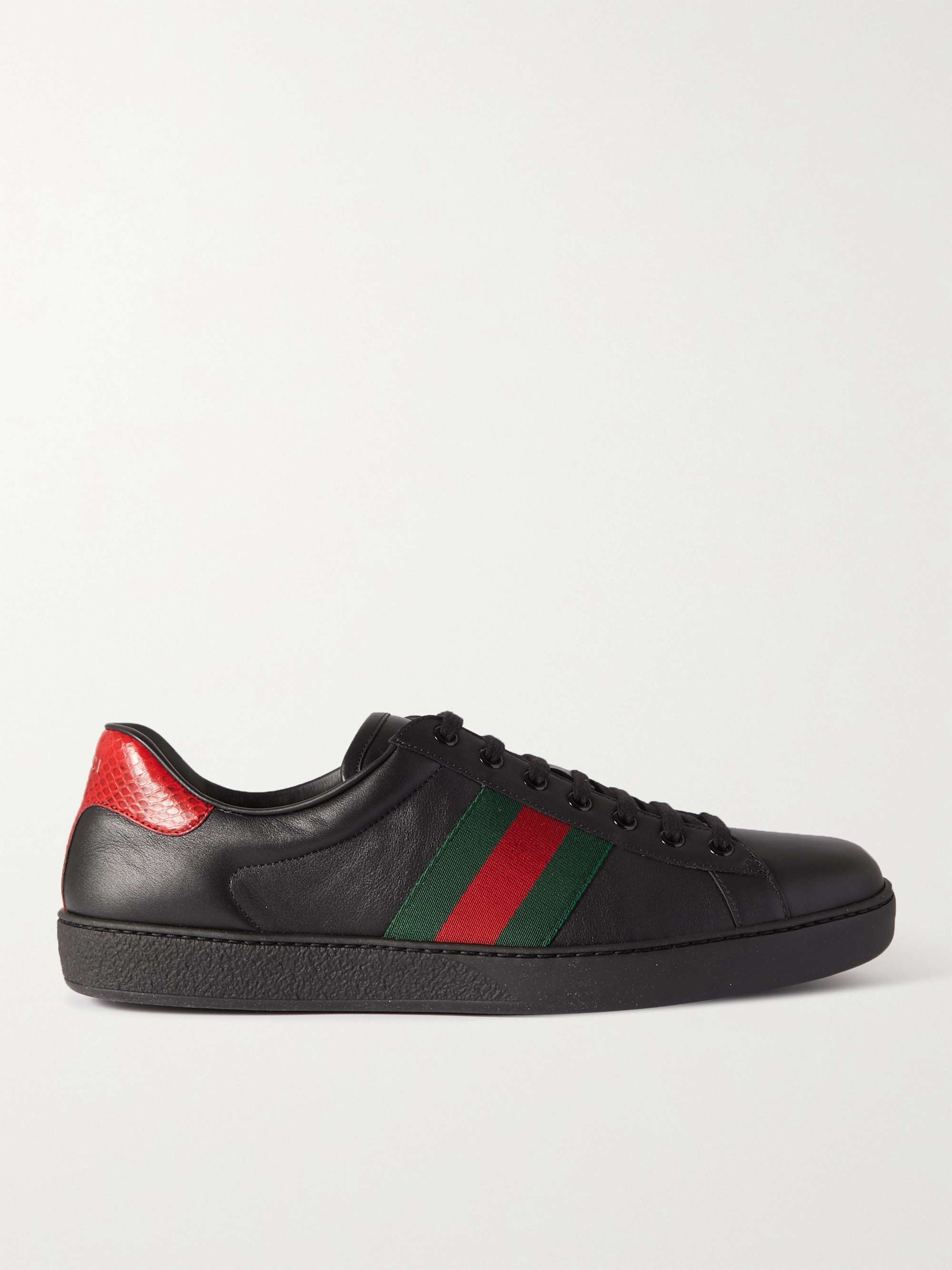 GUCCI Ace Faux Watersnake-Trimmed Leather Sneakers | MR PORTER
